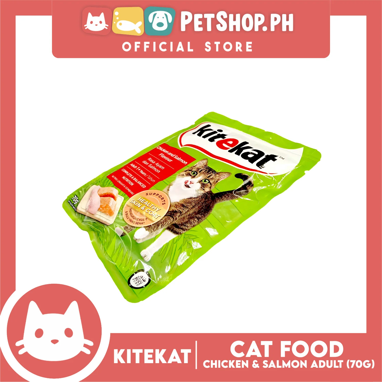 12pcs Kitekat Wet Cat Food in Pouch for Adult 70g (Chicken and Salmon) - Image 2