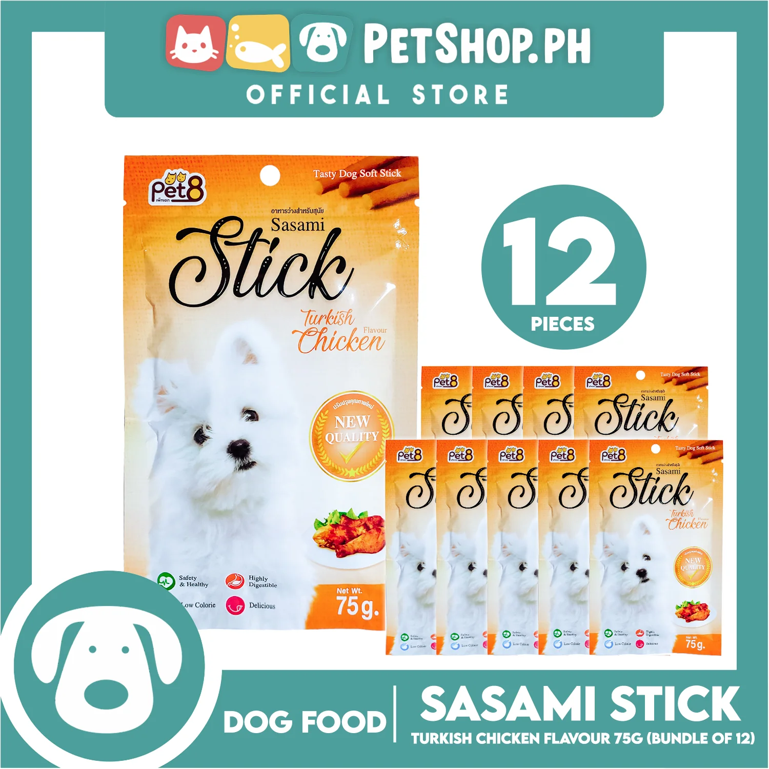 12pcs Sasami Stick Tasty Dog Soft Stick 75g Per Pack (Turkish Chicken) Dog Food, Dog Treats