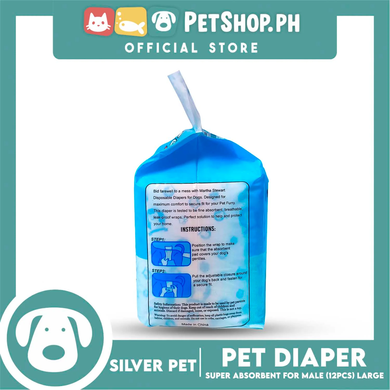 12pcs Silver Pet Super Absorbent Disposable Male Dog Wrap/ Diaper Large - Image 3