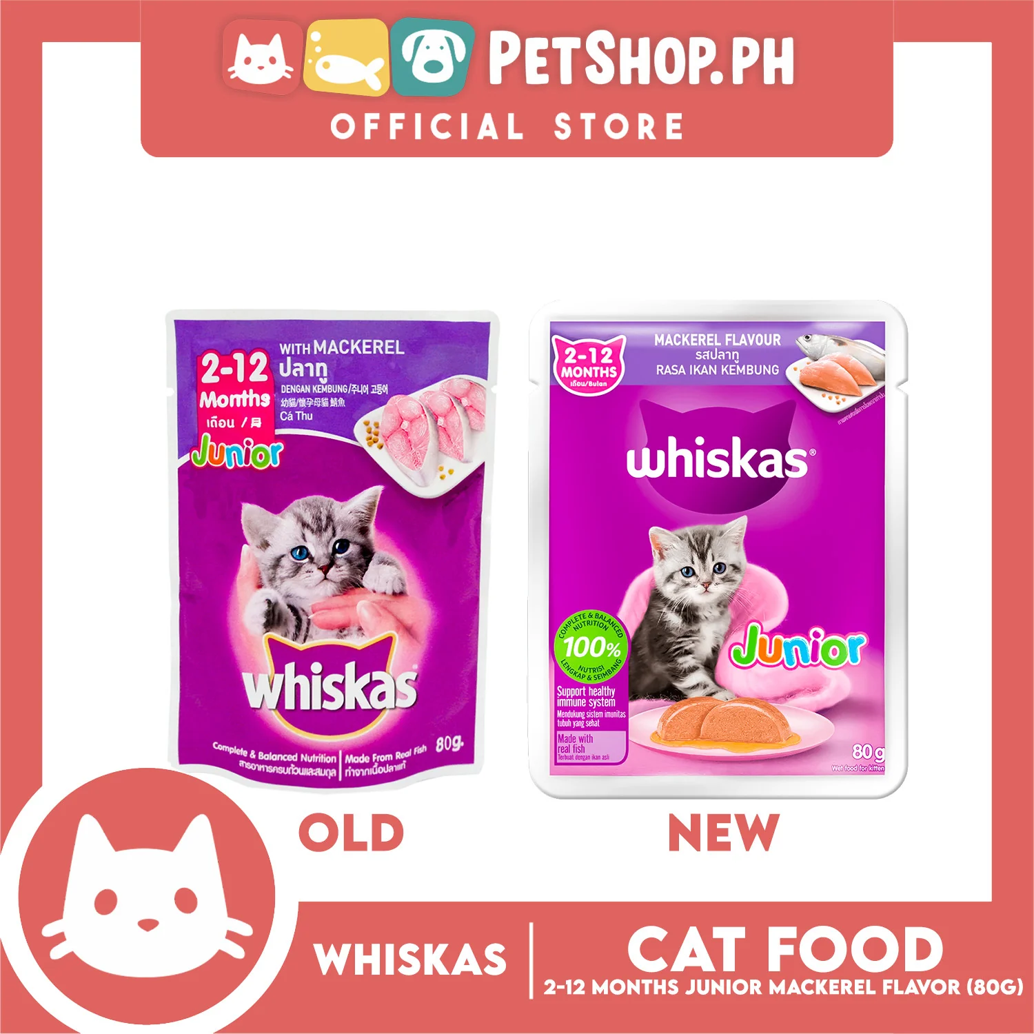 12pcs Whiskas Junior Mackerel Pouch Wet Cat Food 80g - Image 4