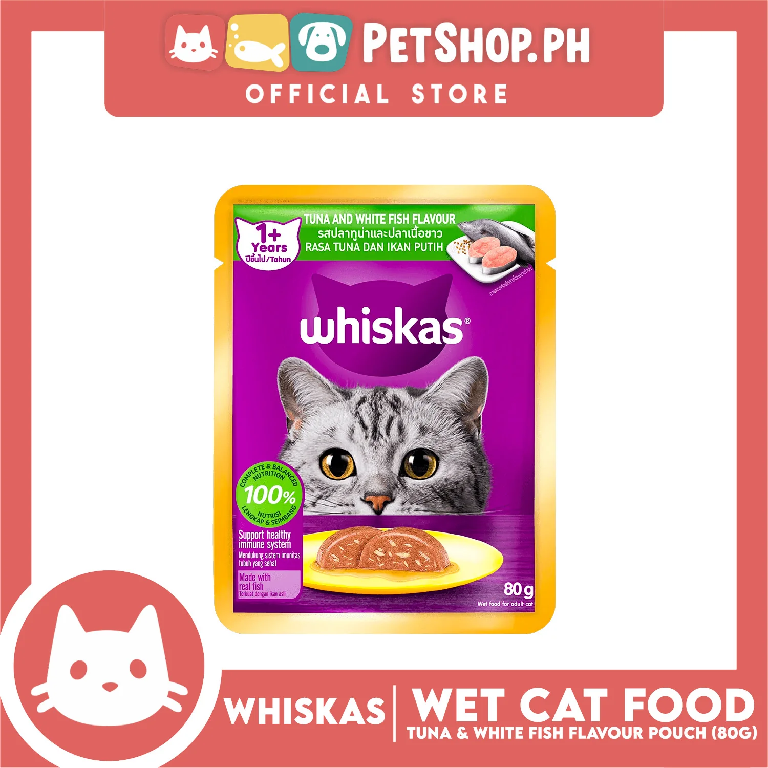 12pcs Whiskas Tuna and White Fish Pouch Cat Wet Food 80g - Image 4