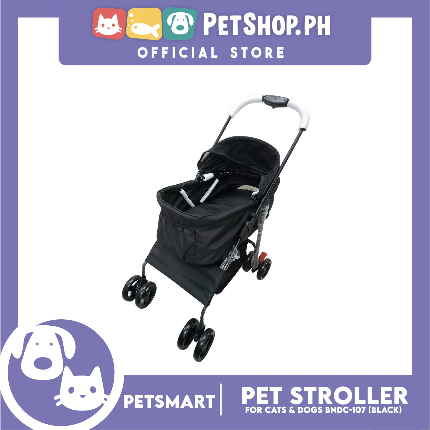 2-in-1 Detachable and Foldable Pet Cat & Dog Stroller Pet Carrier Trolley (Black) BNDC-107 - Image 2