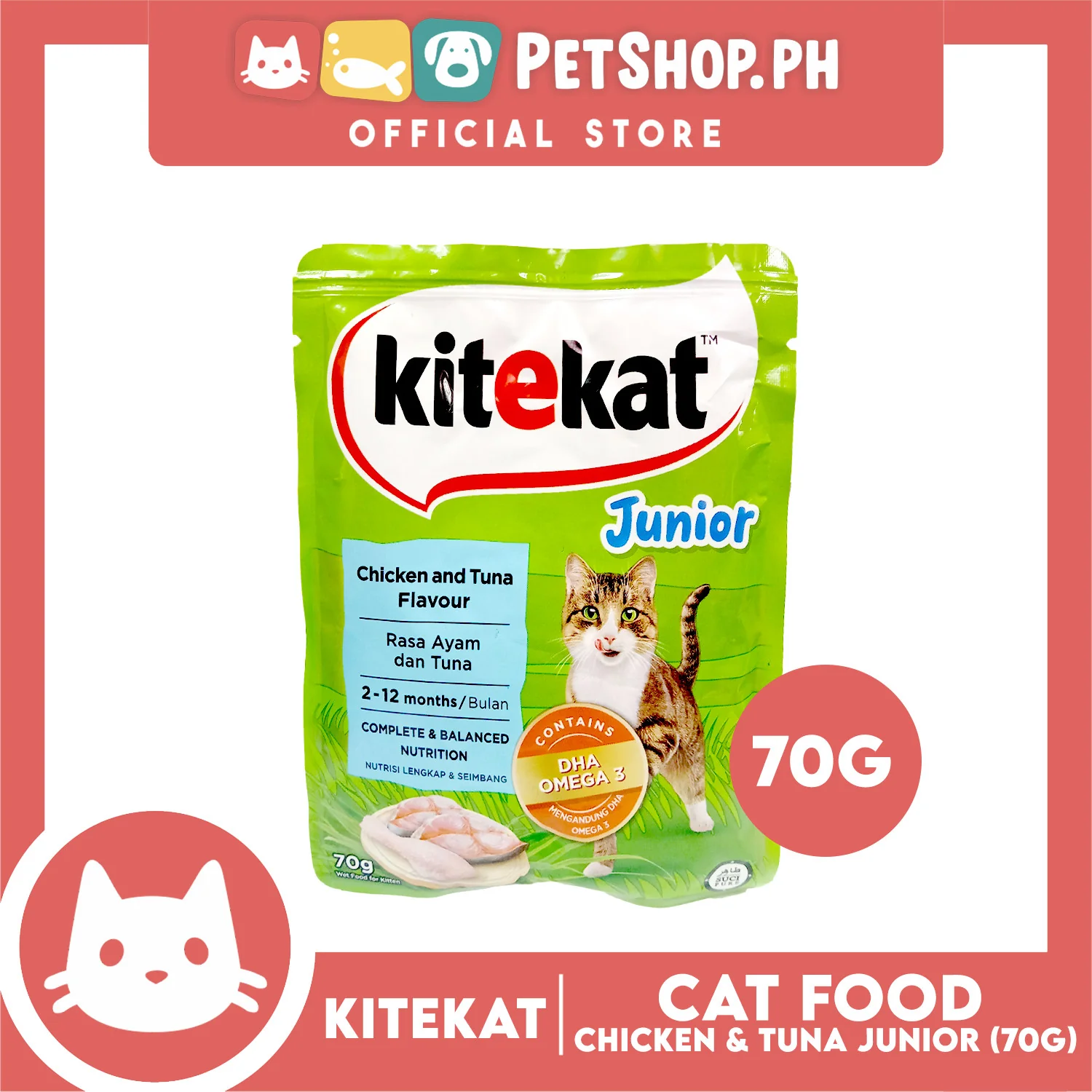 24pcs Kitekat Wet Cat Food in Pouch for Junior 70g (Chicken and Tuna) - Image 2