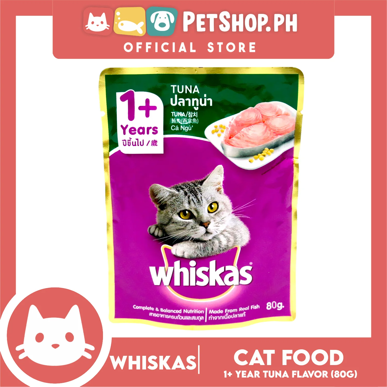 24pcs Whiskas Tuna Pouch Wet Cat Food 80g Tuna Flavour - Image 2