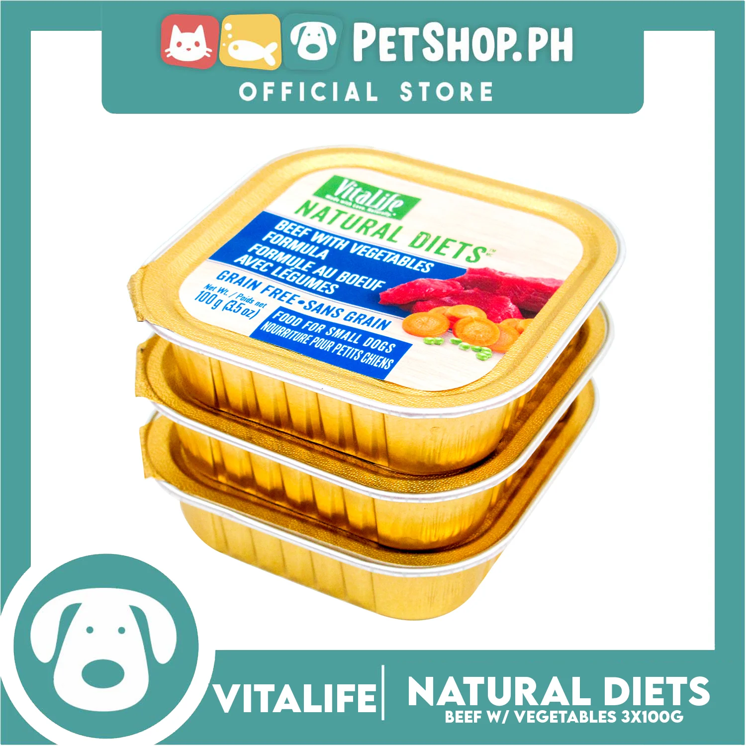 3pcs VitaLife Natural Diets, Grain Free 100g (Beef With Vegetables) Dog Food for Small Dogs, Dog Wet Food - Image 5