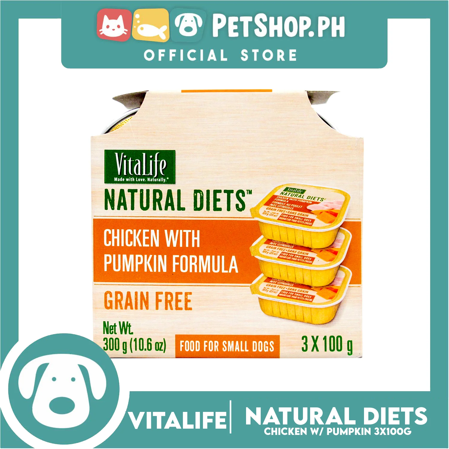 3pcs VitaLife Natural Diets, Grain Free 100g (Chicken With Pumpkin) Dog Food for Small Dogs, Dog Wet Food