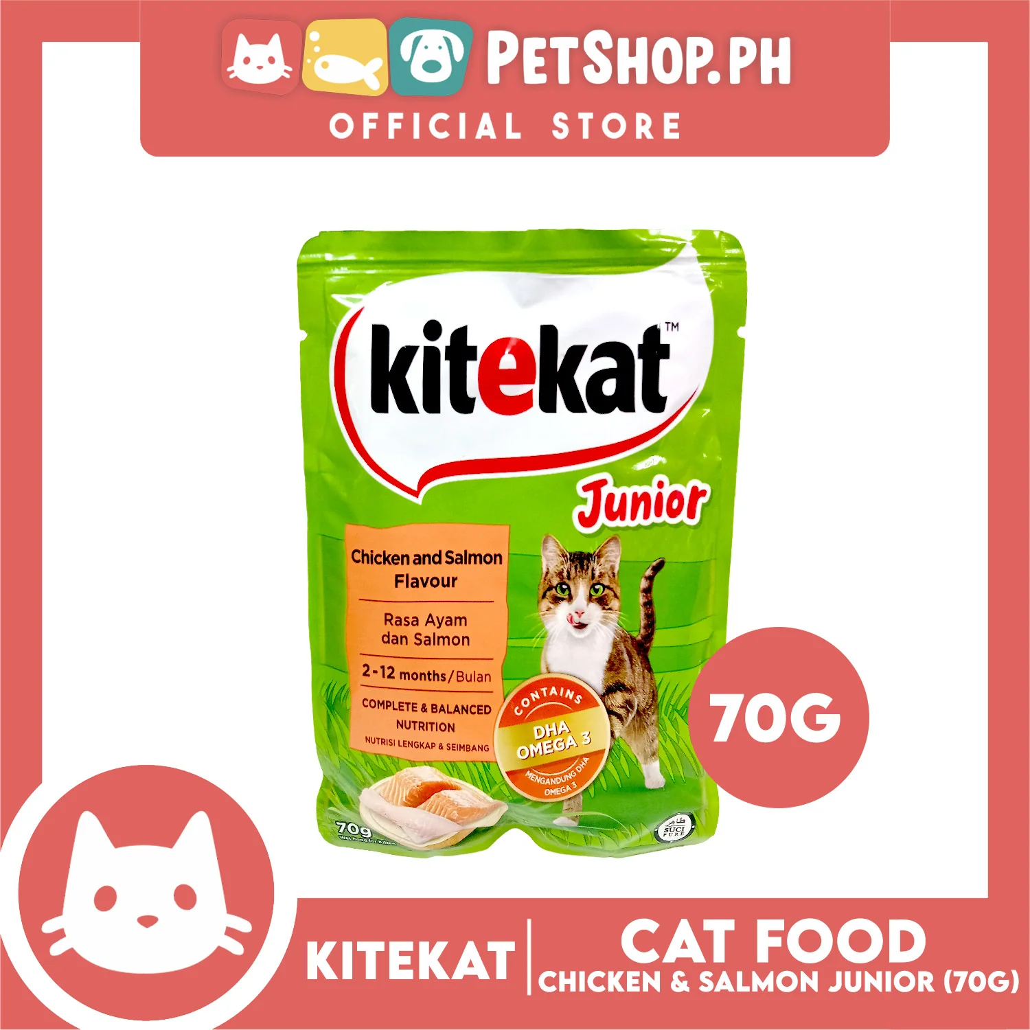 6pcs Kitekat Wet Cat Food in Pouch Junior 70g (Chicken and Salmon) - Image 2