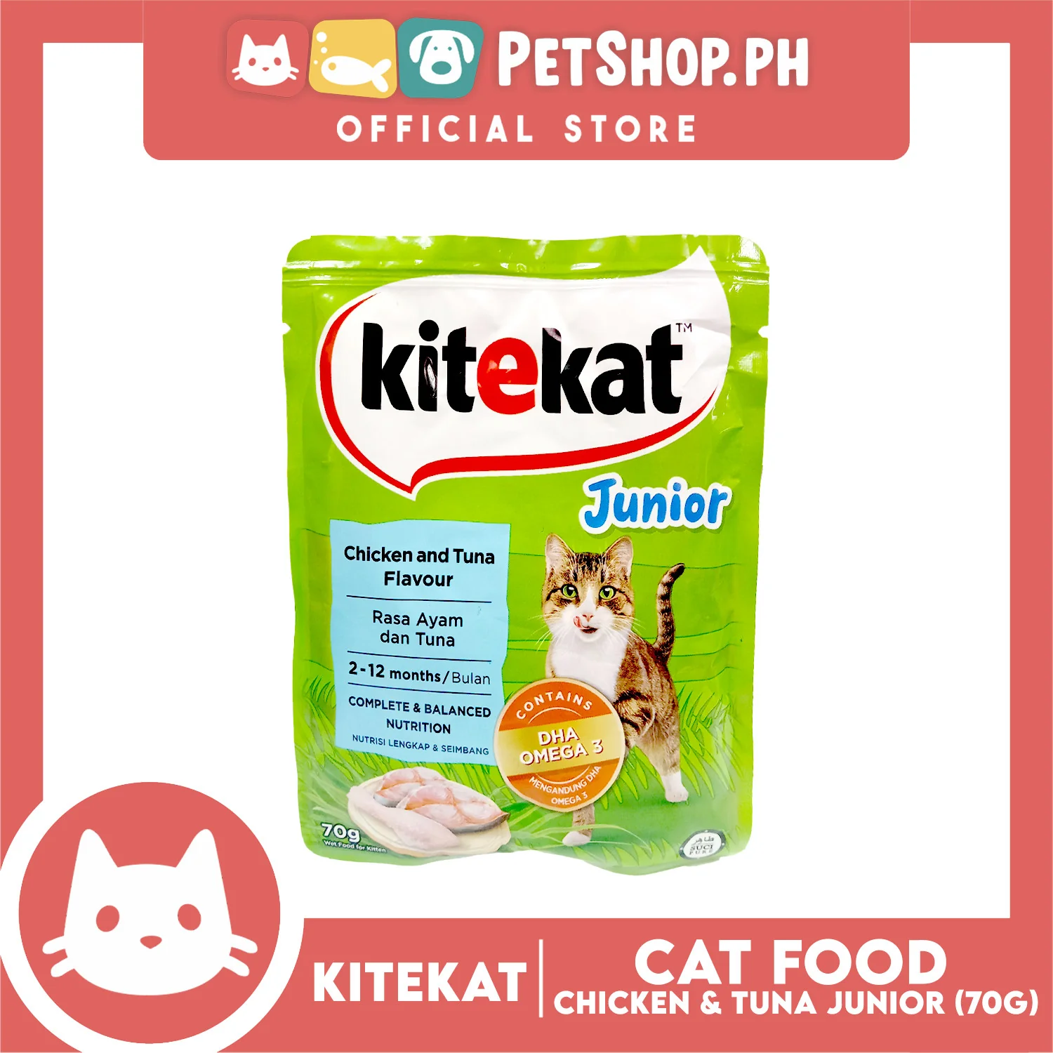 9pcs Kitekat Wet Cat Food in Pouch for Junior 70g (Chicken and Tuna) - Image 3