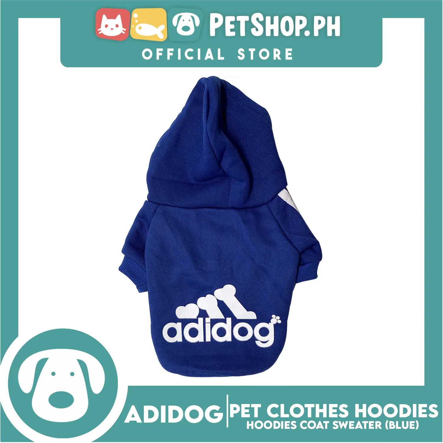 Adidog Pet Clothes Hoodies, Dog Winter Hoodies Apparel Puppy Cute Warm Hoodies Coat Sweater (Blue) Large