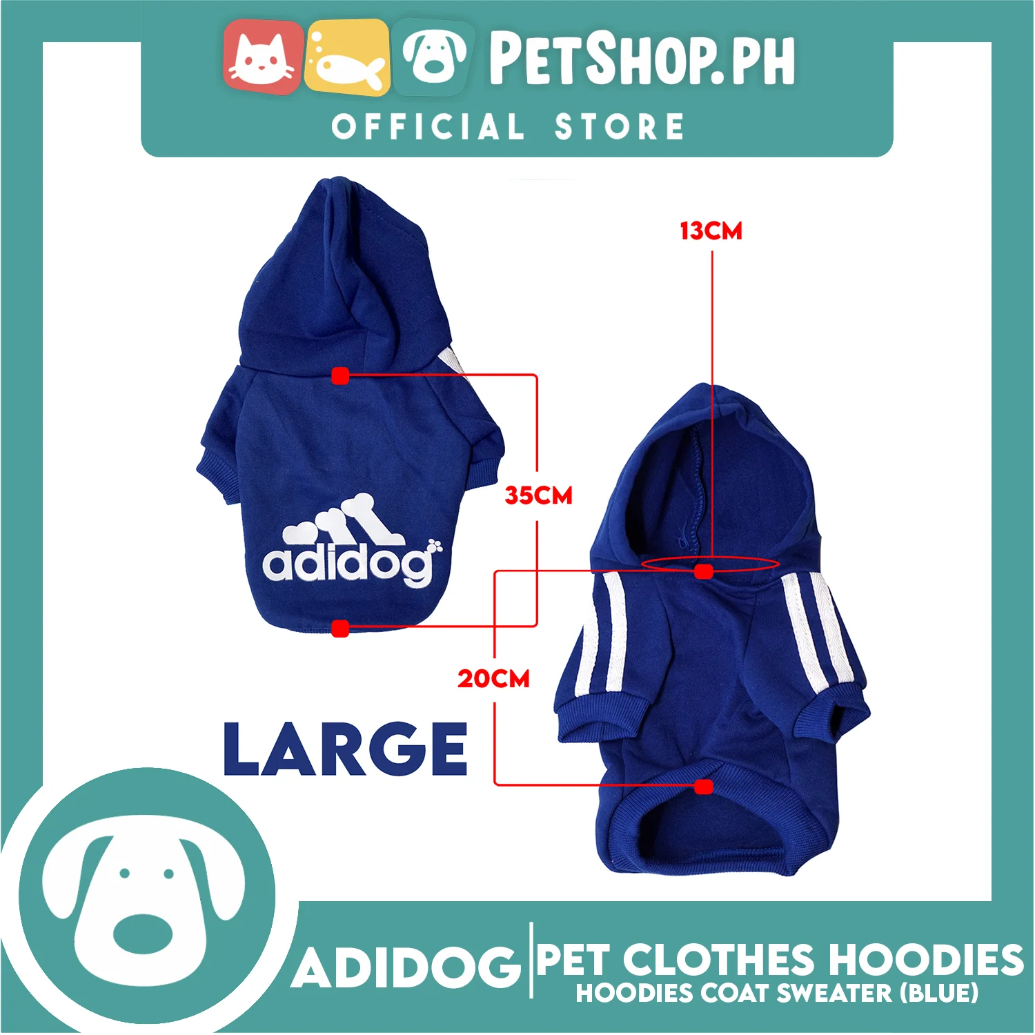Adidog Pet Clothes Hoodies, Dog Winter Hoodies Apparel Puppy Cute Warm Hoodies Coat Sweater (Blue) Large - Image 2