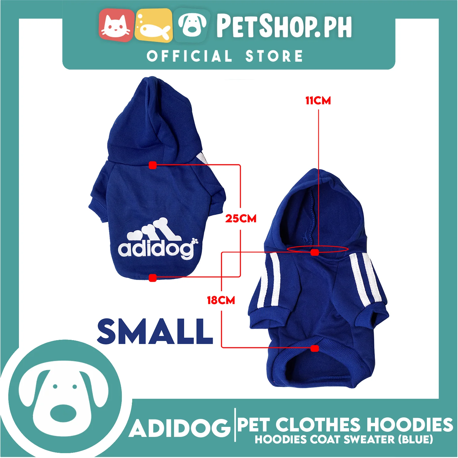Adidog Pet Clothes Hoodies, Dog Winter Hoodies Apparel Puppy Cute Warm Hoodies Coat Sweater (Blue) (Small) - Image 2
