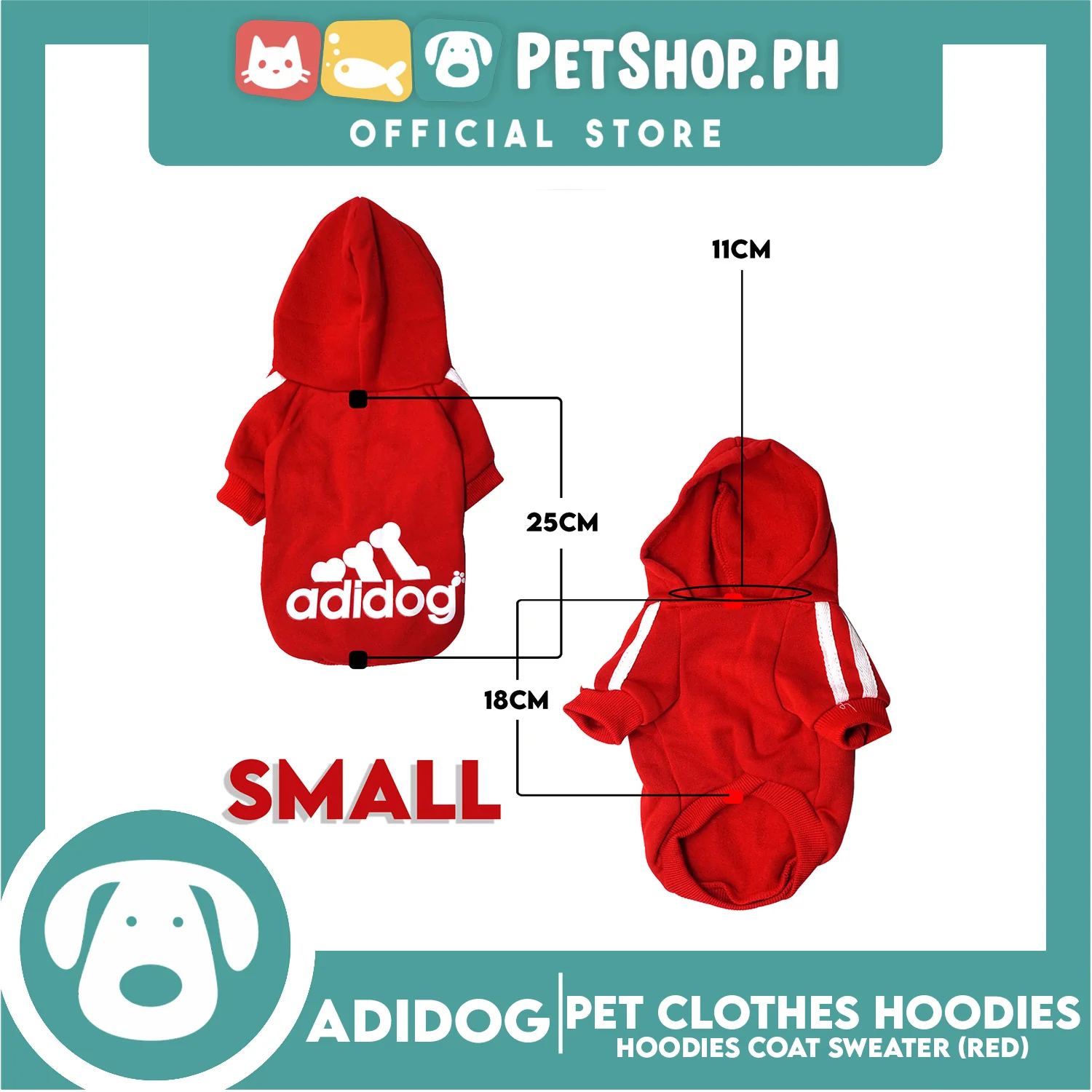 Adidog Pet Clothes Hoodies, Dog Winter Hoodies Apparel Puppy Warm Hoodies Coat Sweater (Red) Small - Image 2