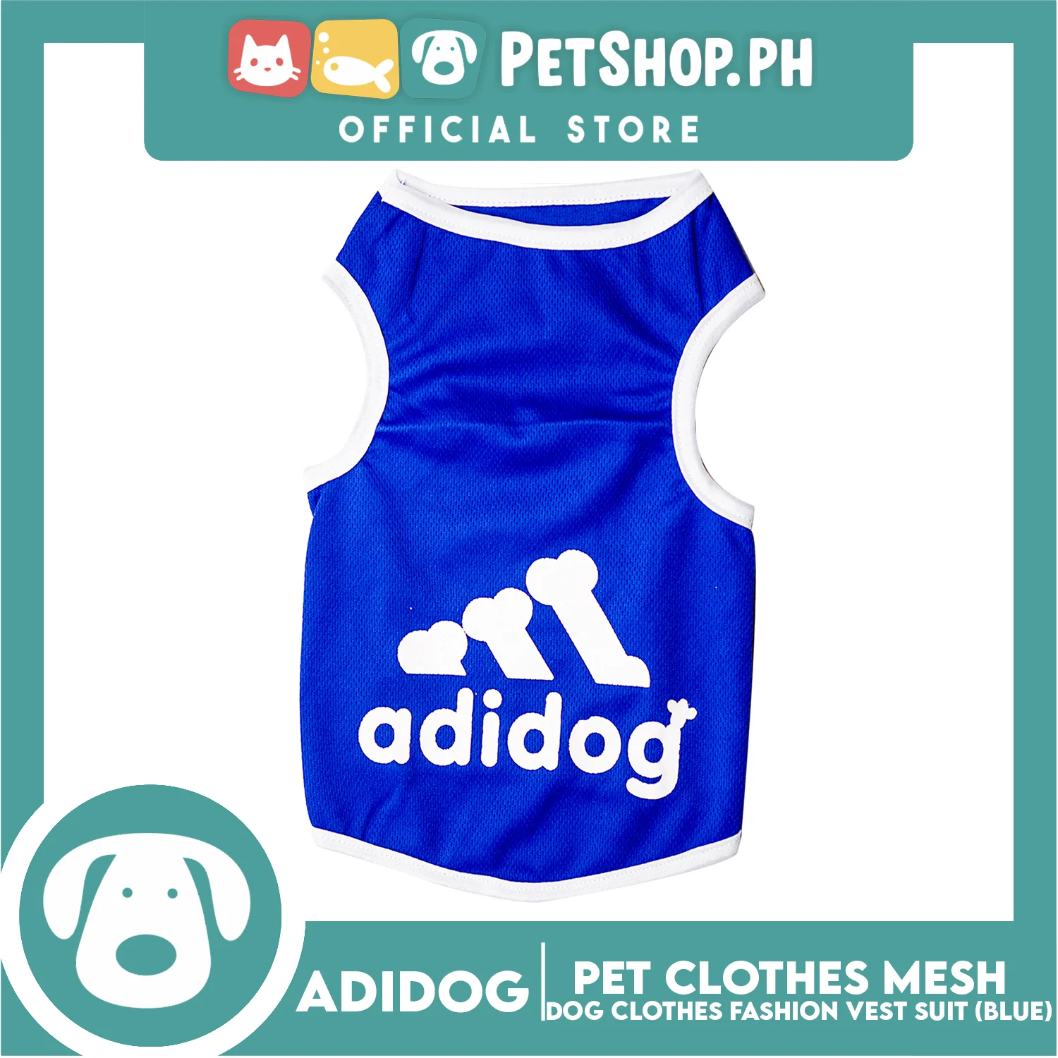 Adidog Pet Clothes Mesh Vet, Summer Dog Clothes, Breathable Mesh Vet, Dog Shirt, Pet Jersey, Fashion Vest Suit for Dogs (Blue) (Large) - Image 2