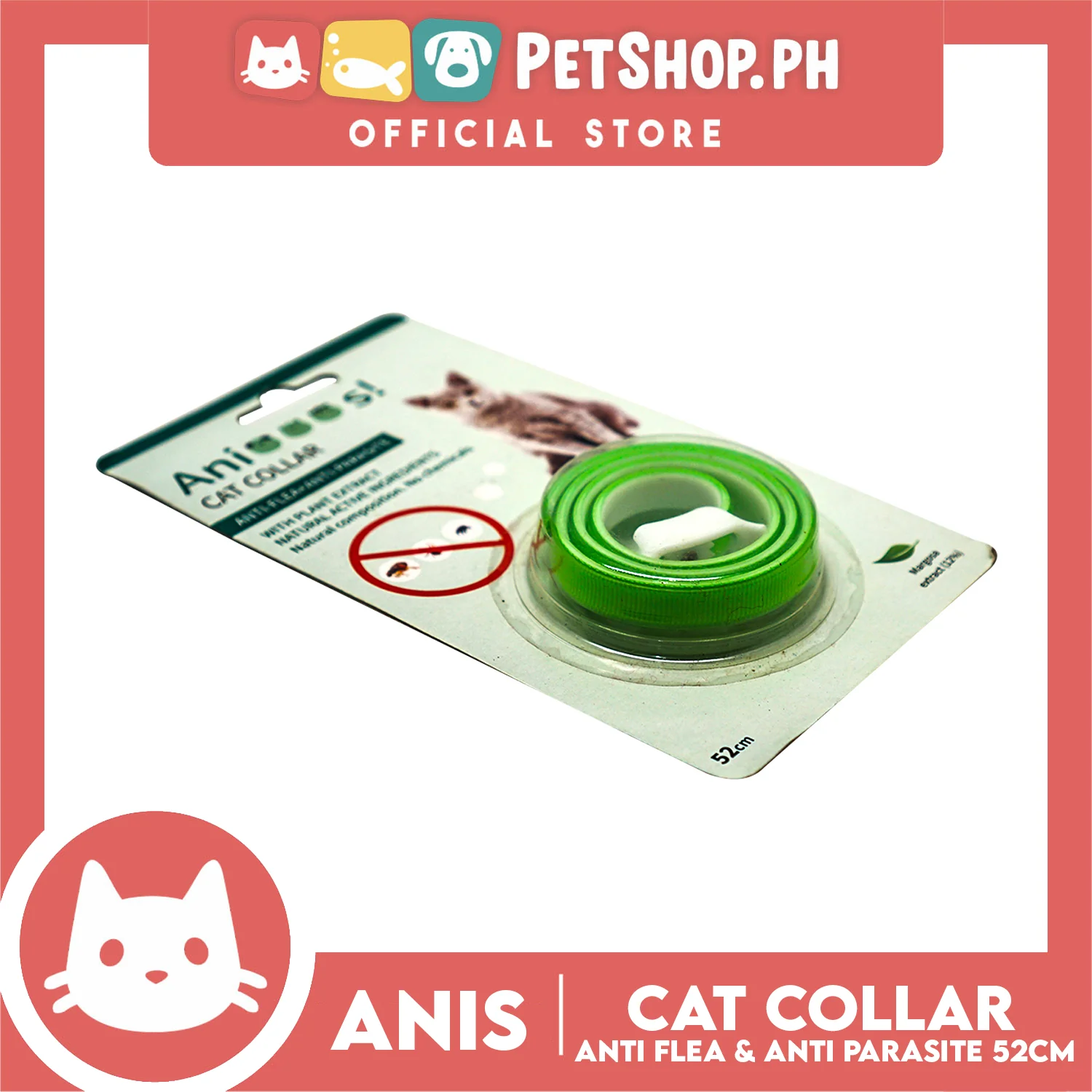 Adjustable Cat Collar Anti-Flea and Anti-Parasite 52cm with 12% Margosa Extract Flea C6713 (Green) - Image 4