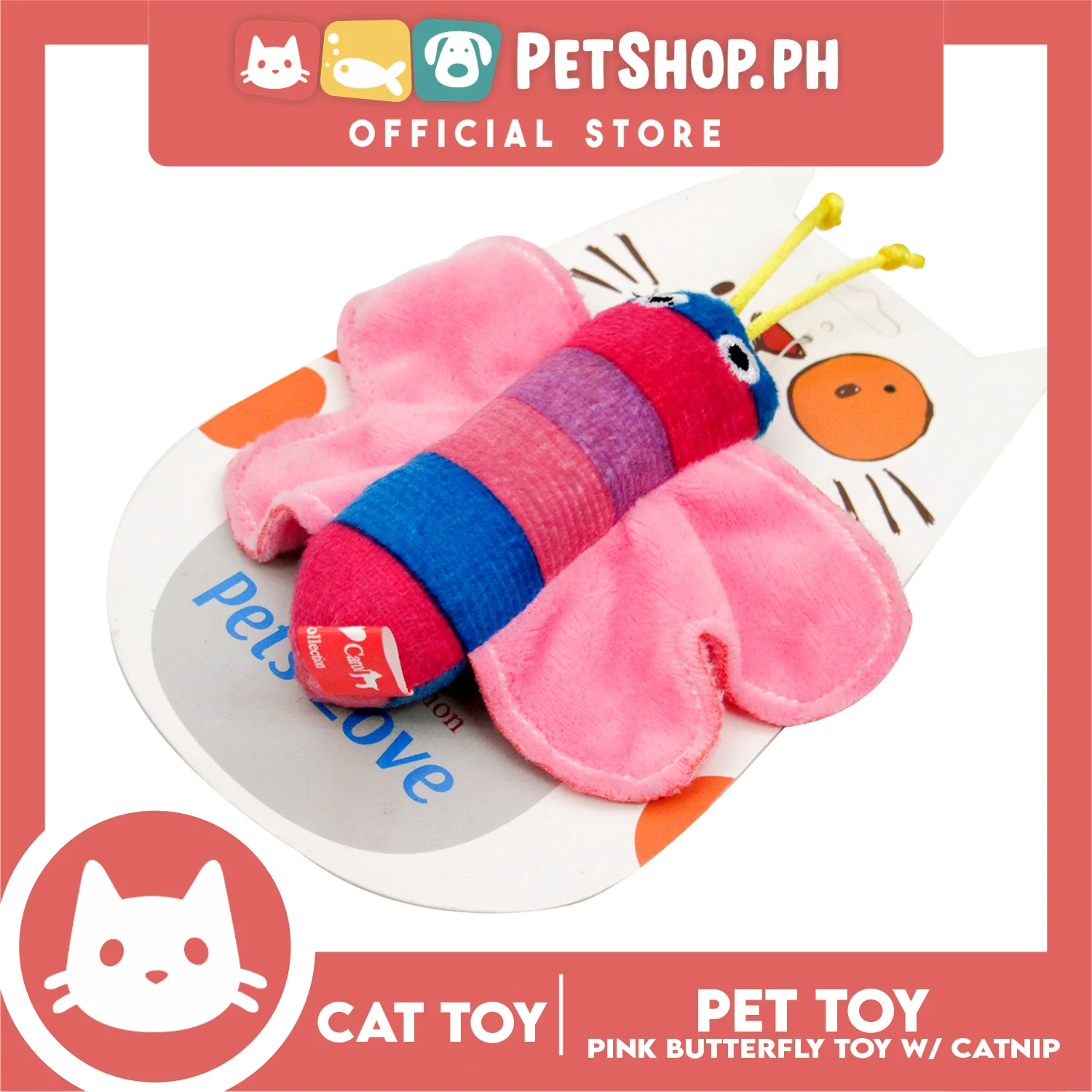 Amy Carol Butterfly With Catnip (Pink) Interactive Plush Cat Toy - Image 3