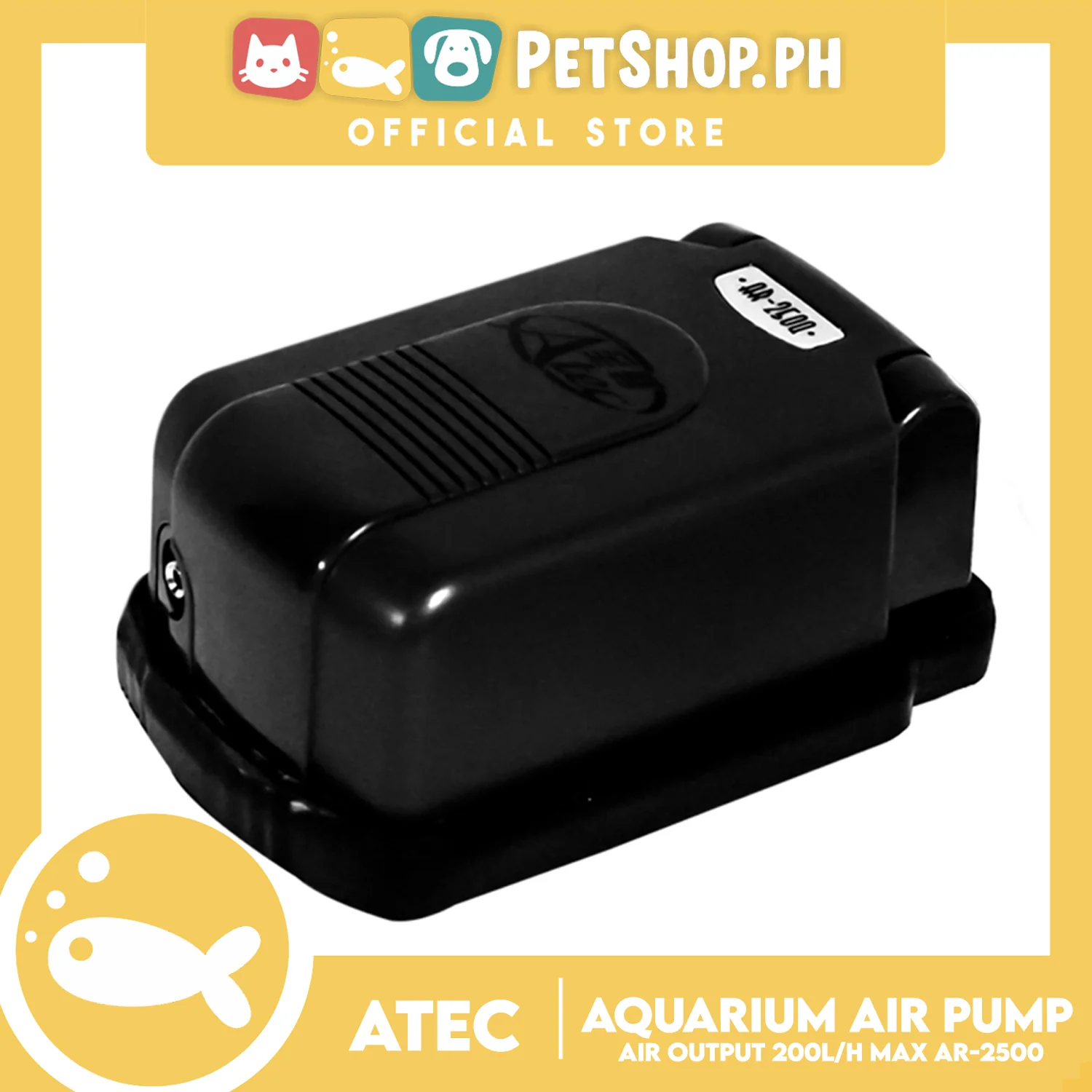 Atec Aquarium Air Pump AR-2500, Aquarium 80-200L, Flow Rate 200L/hr, Pressure 0.02MPa, High Performance Air Pump, Air Output 200 Litre Max, Safe And Quiet Operation, 2 Speed Control, Single Outlet - Image 3