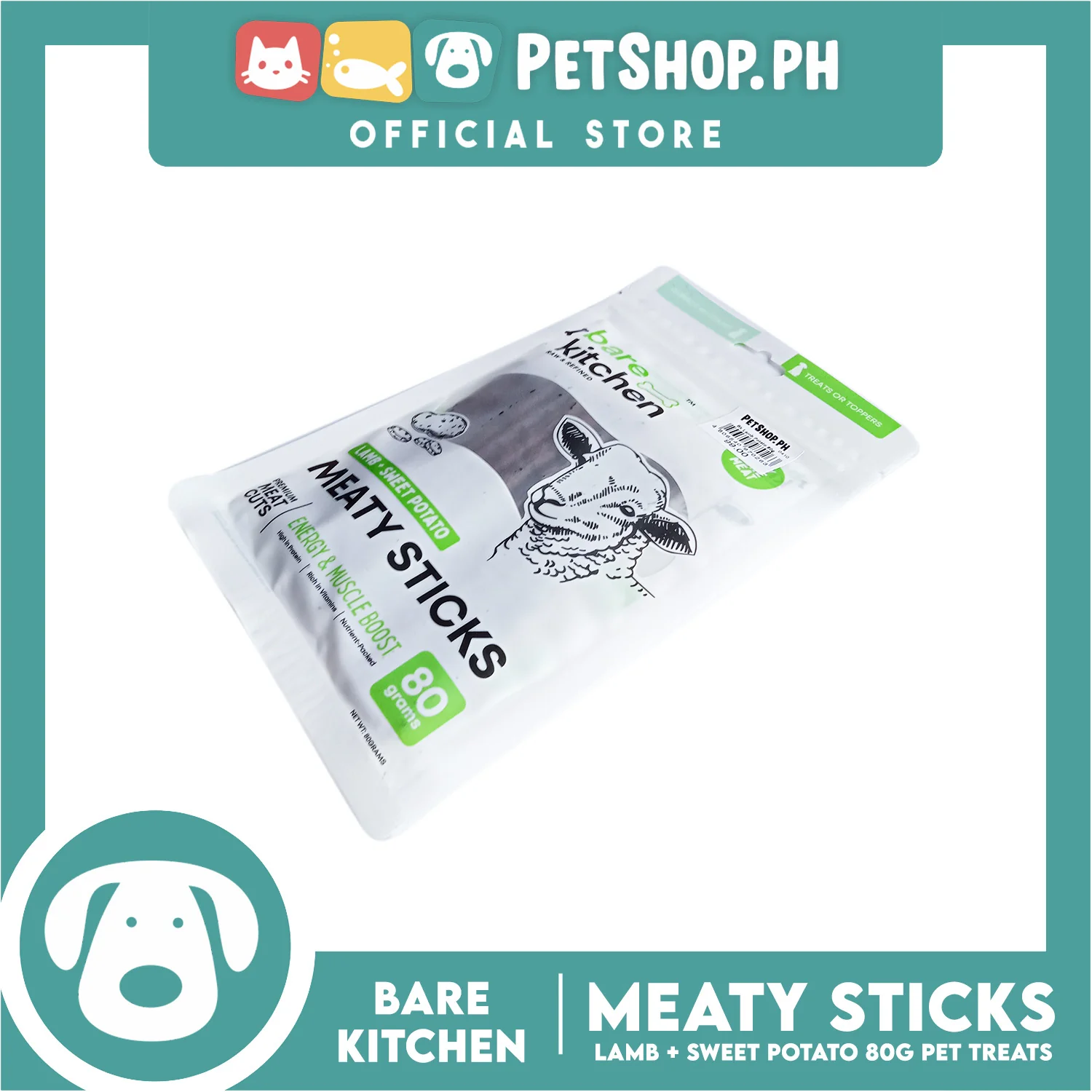 Bare Kitchen Meaty Sticks (Lamb + Sweet Potato) Premium Meat Cuts Pet Treats 80g - Image 2