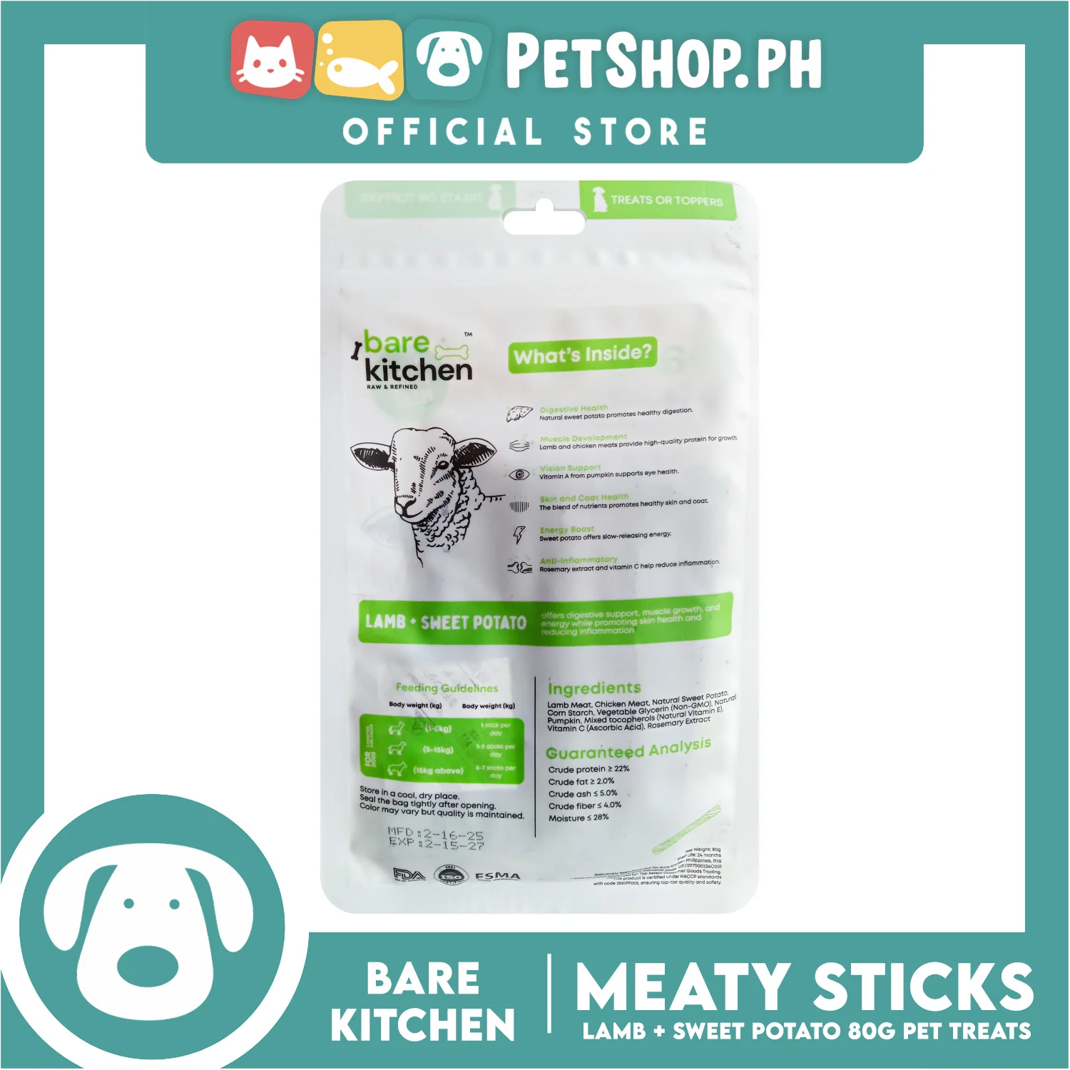 Bare Kitchen Meaty Sticks (Lamb + Sweet Potato) Premium Meat Cuts Pet Treats 80g - Image 3