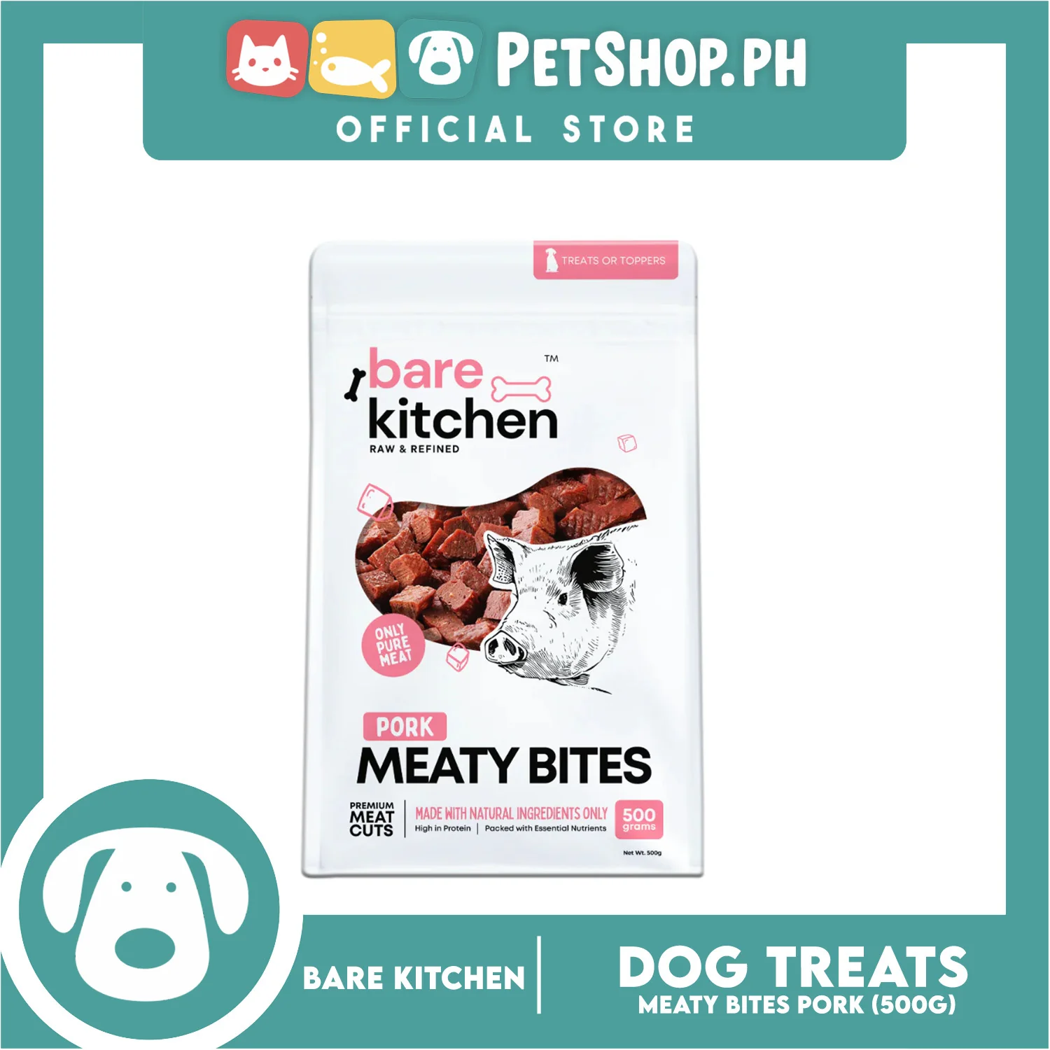 Bare Kitchen Premium Pork Meaty Bites Dog Food 500g - Image 4