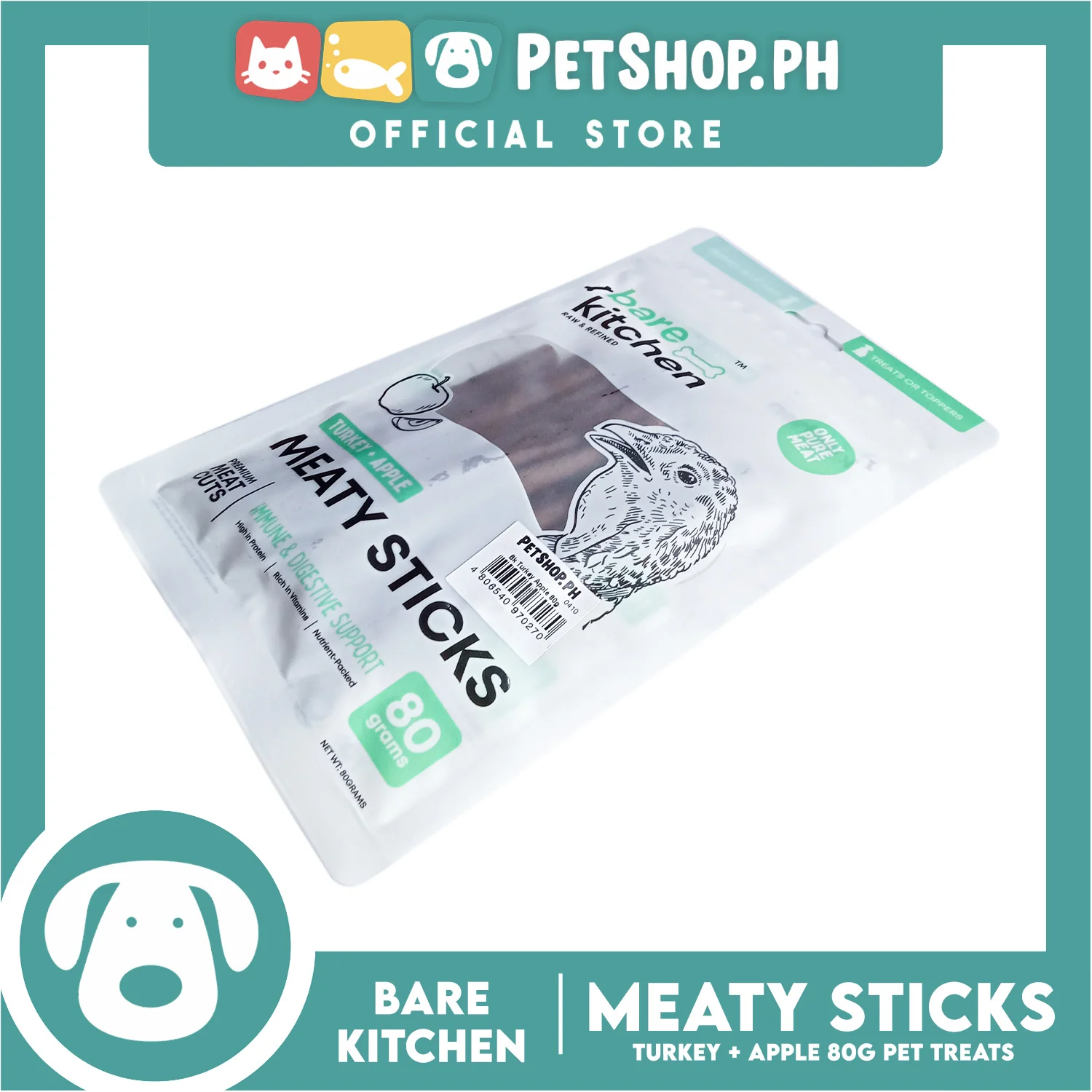 Bare Kitchen Premium (Turkey + Apple ) Meaty Sticks Dog Food 80g - Image 3