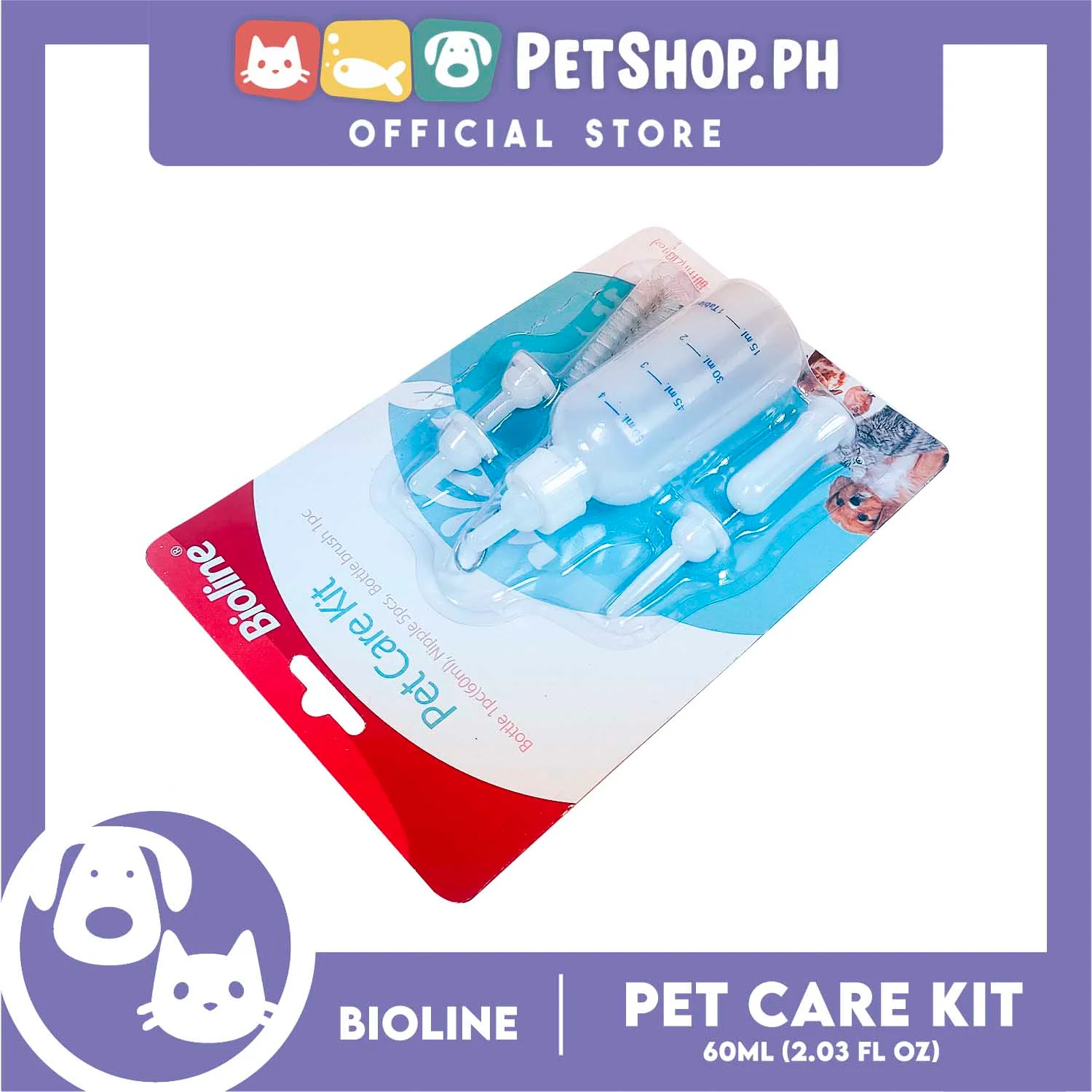 Bioline Pet Care Kit Pet Nursing and Feeding Bottle Kit Milk Feeder 60ml - Image 2