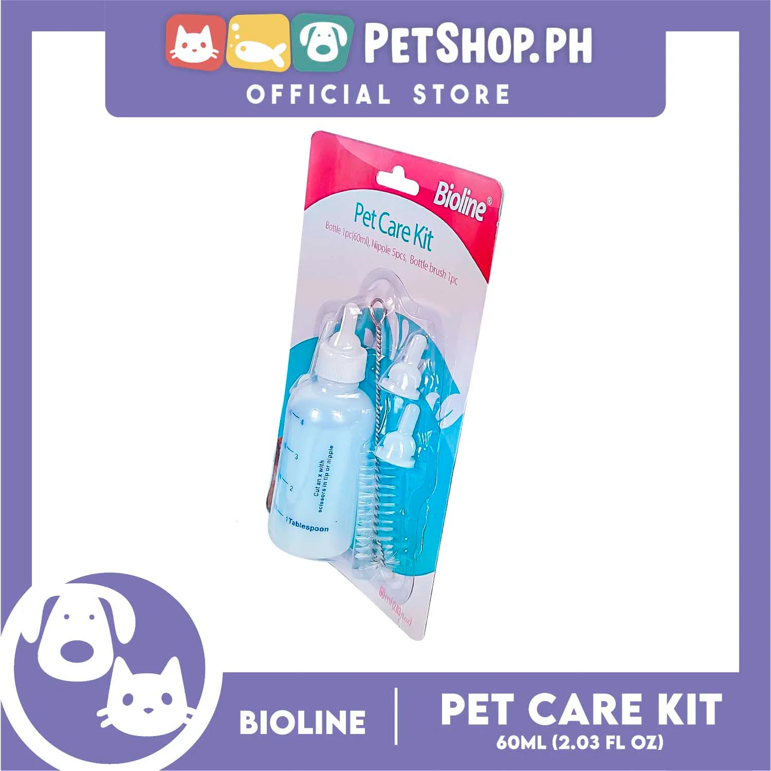 Bioline Pet Care Kit Pet Nursing and Feeding Bottle Kit Milk Feeder 60ml - Image 3
