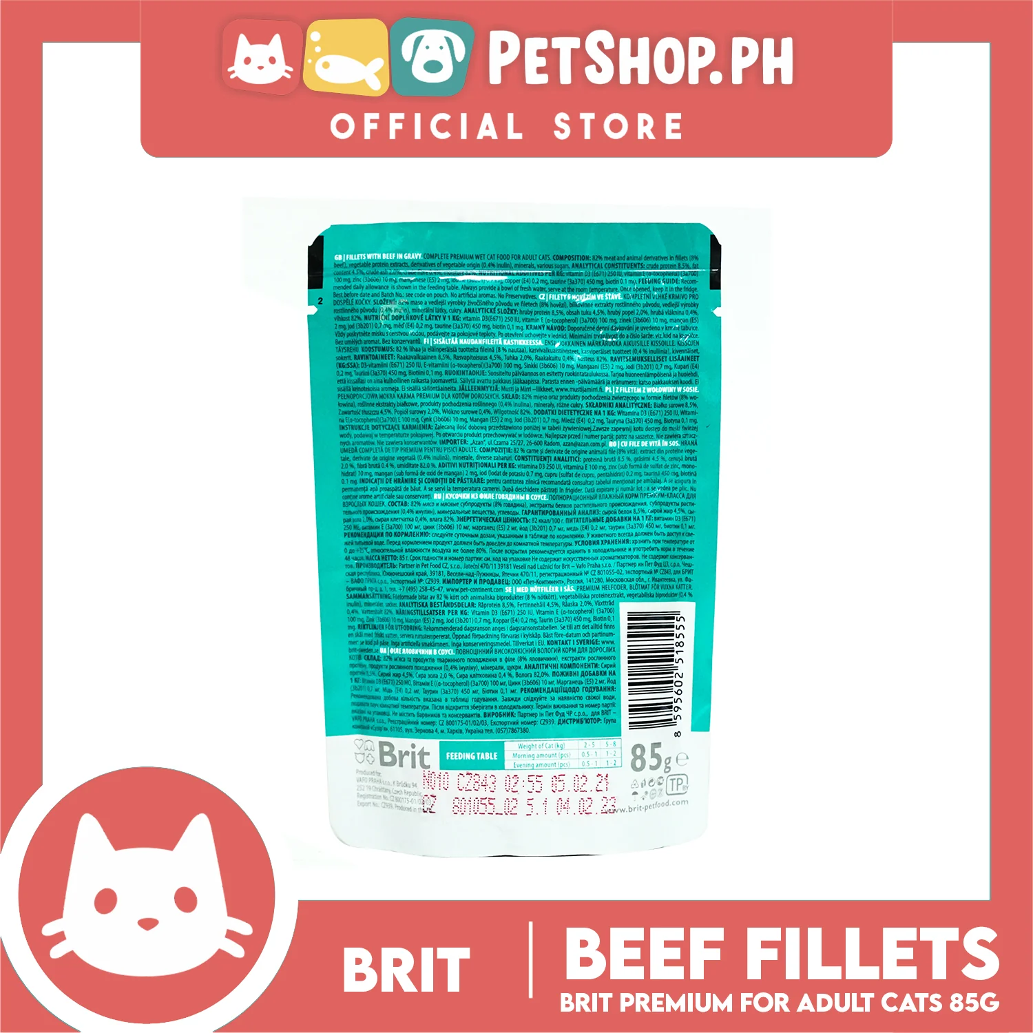Brit Premium Cat Beef Fillets in Gravy For Adult 85g Cat Wet Food - Image 3