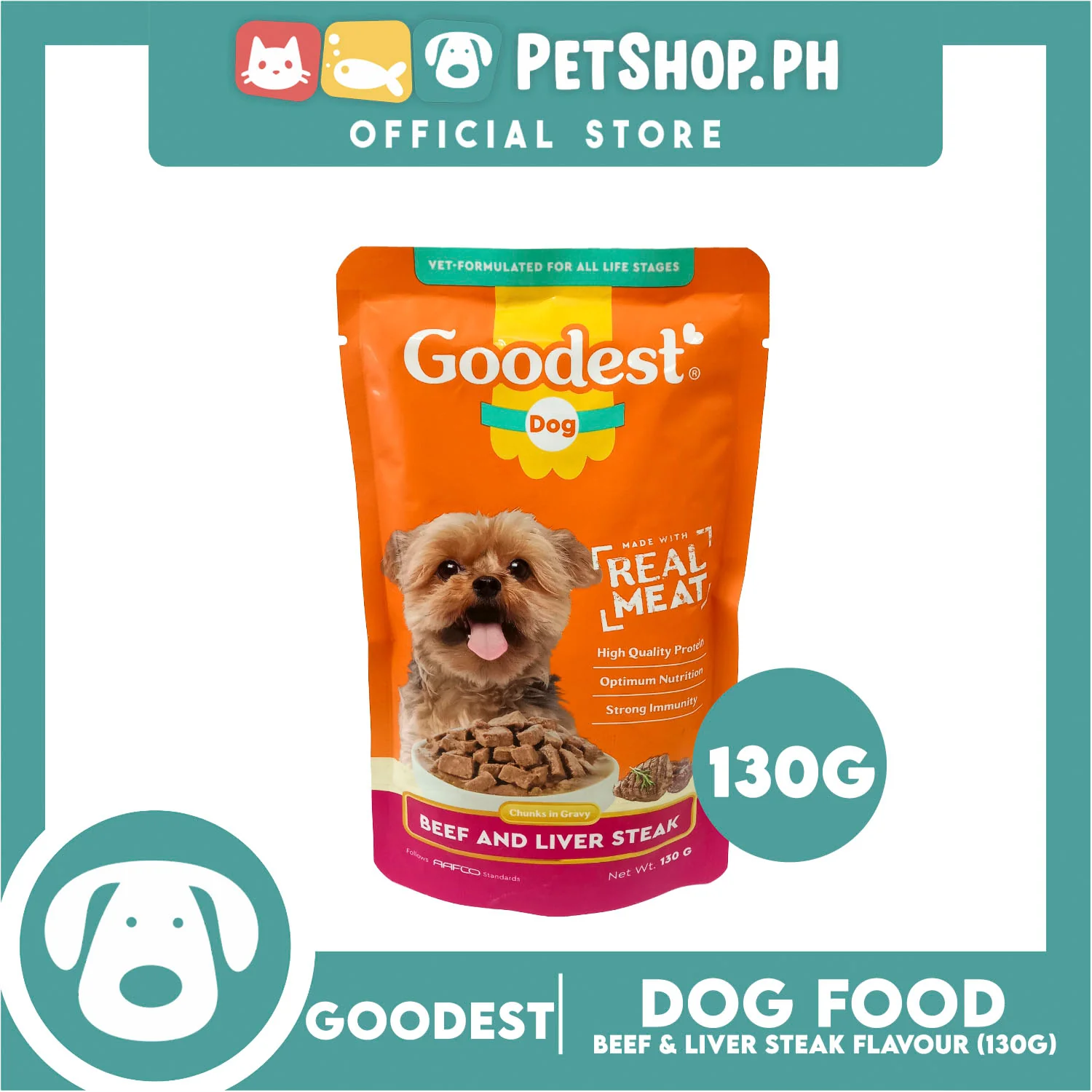 2pcs Goodest Dog Chunks in Gravy Beef and Liver Steak 130g Wet Dog Food Pouch - Image 2
