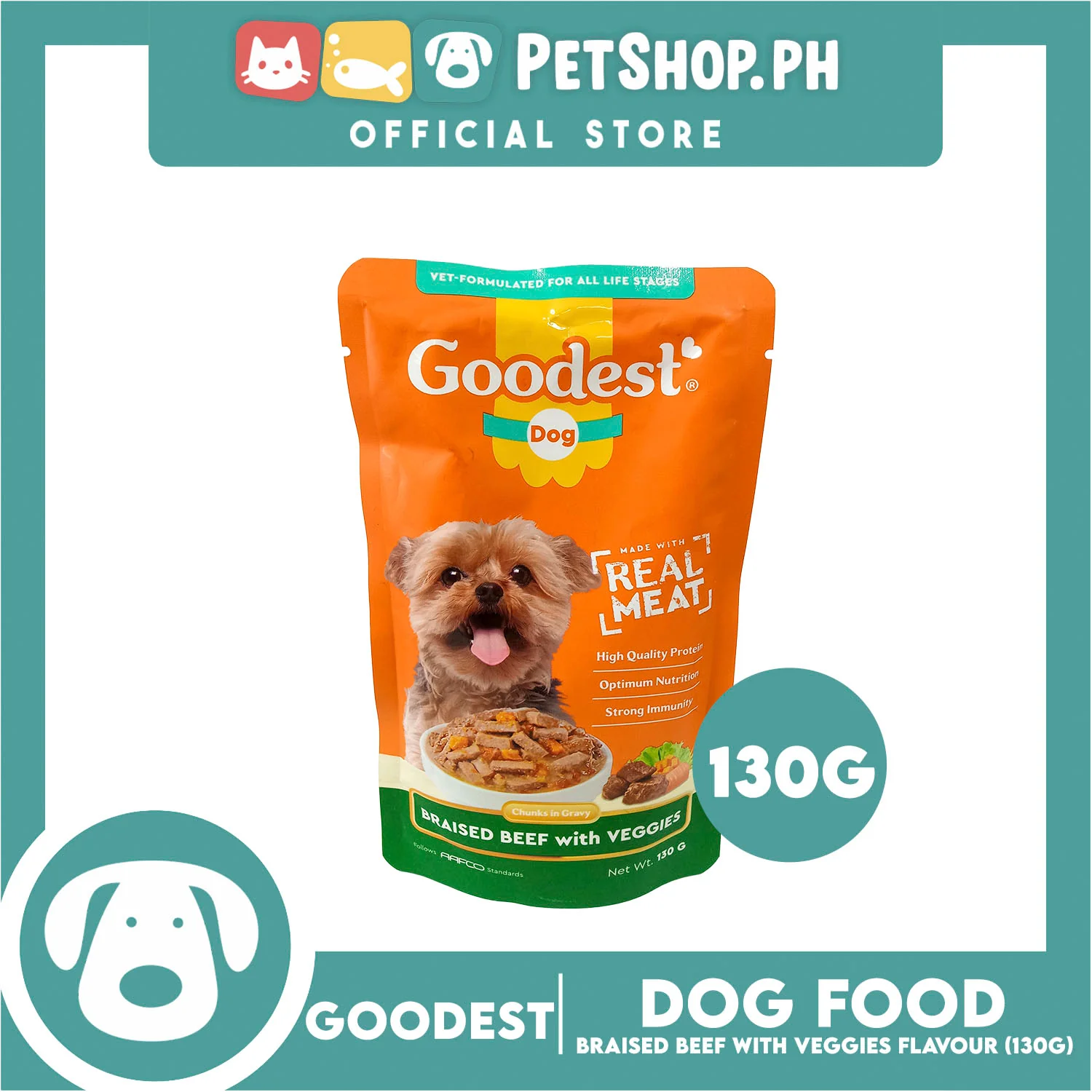 2pcs Goodest Dog Chunks in Gravy Braised Beef with Veggies 130g Wet Dog Food Pouch - Image 2