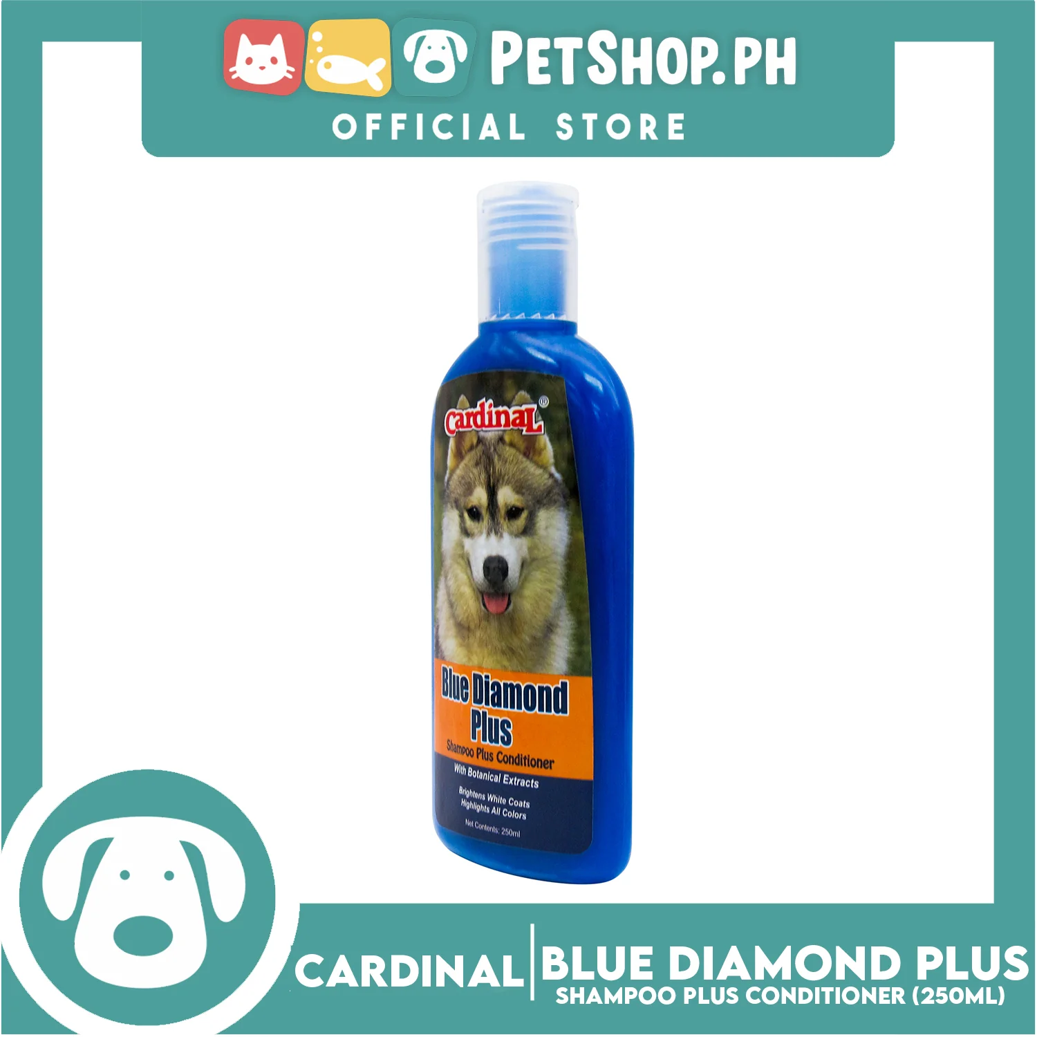 Cardinal Blue Diamond Plus Shampoo Plus Conditioner 250ml For Dogs and Cats - Image 2