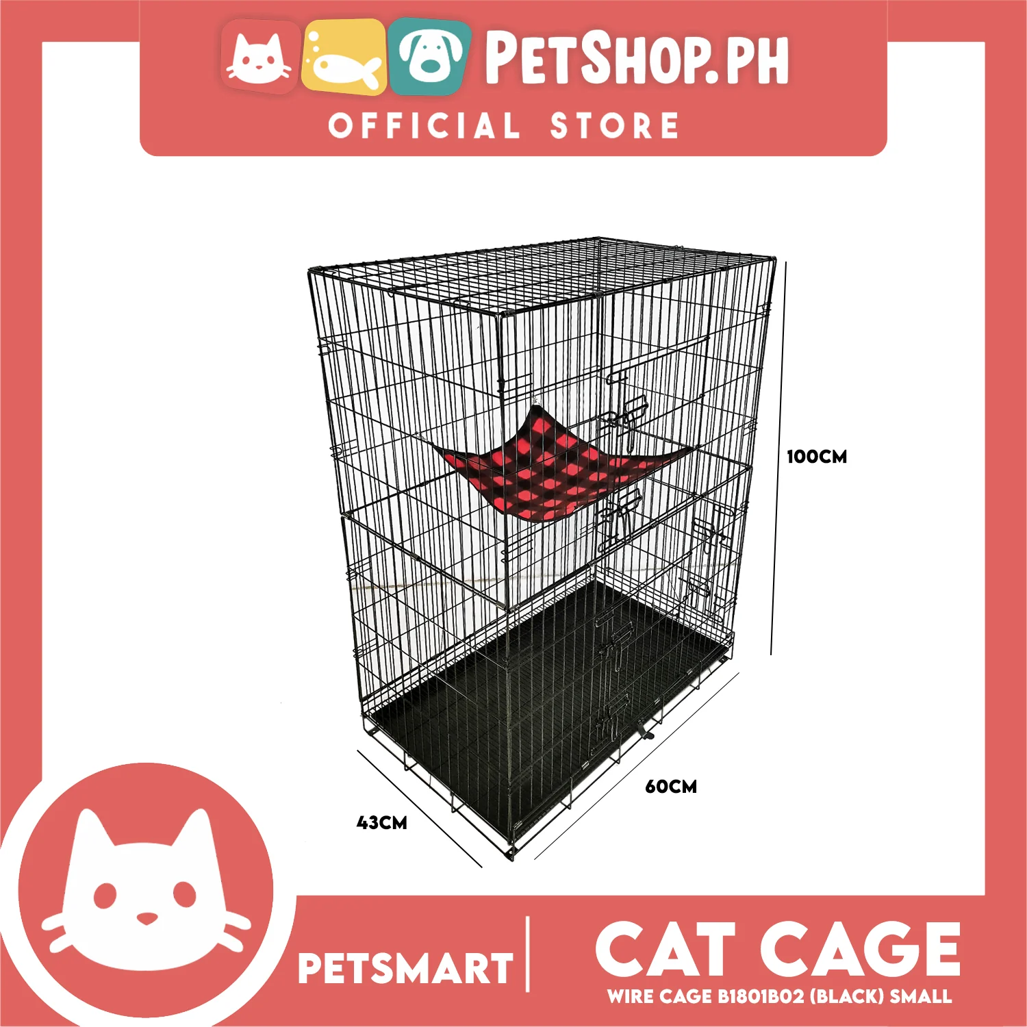 Cat Cage B1801B02 (Black) Wire Flooring, Painted Black Wire Cage, Comes With Tray Underneath 60cm x 43cm x 100cm Pet Cage, Pet House - Image 8