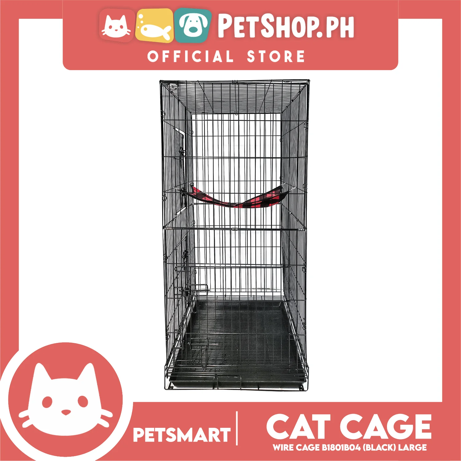 Cat Cage B1801B04 (Black) Wire Flooring, Painted Black Wire Cage, Comes With Tray Underneath 92cm x 55.5cm x 120cm Pet Cage, Pet House - Image 5