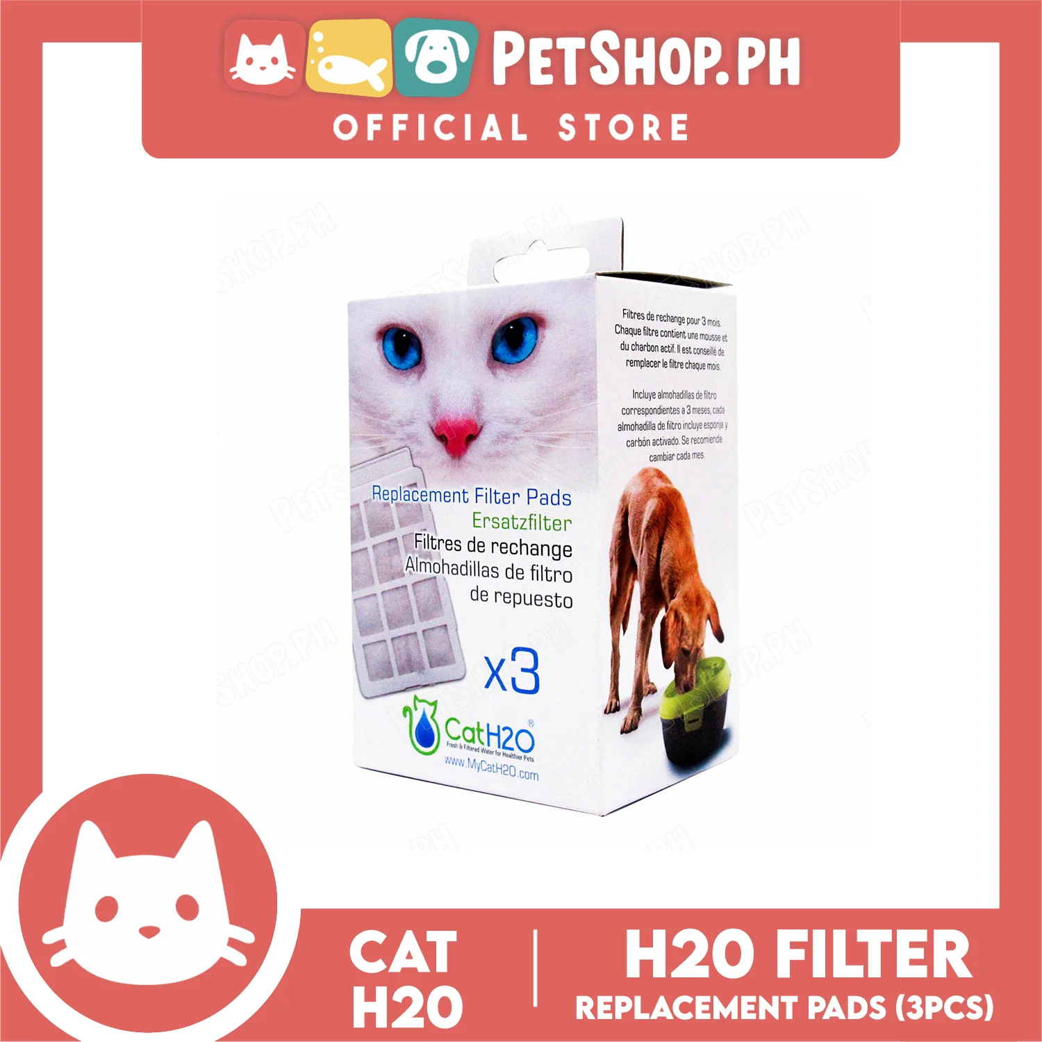 Cat H20 Fountain Filter Replacement Pads 3pcs - Image 2
