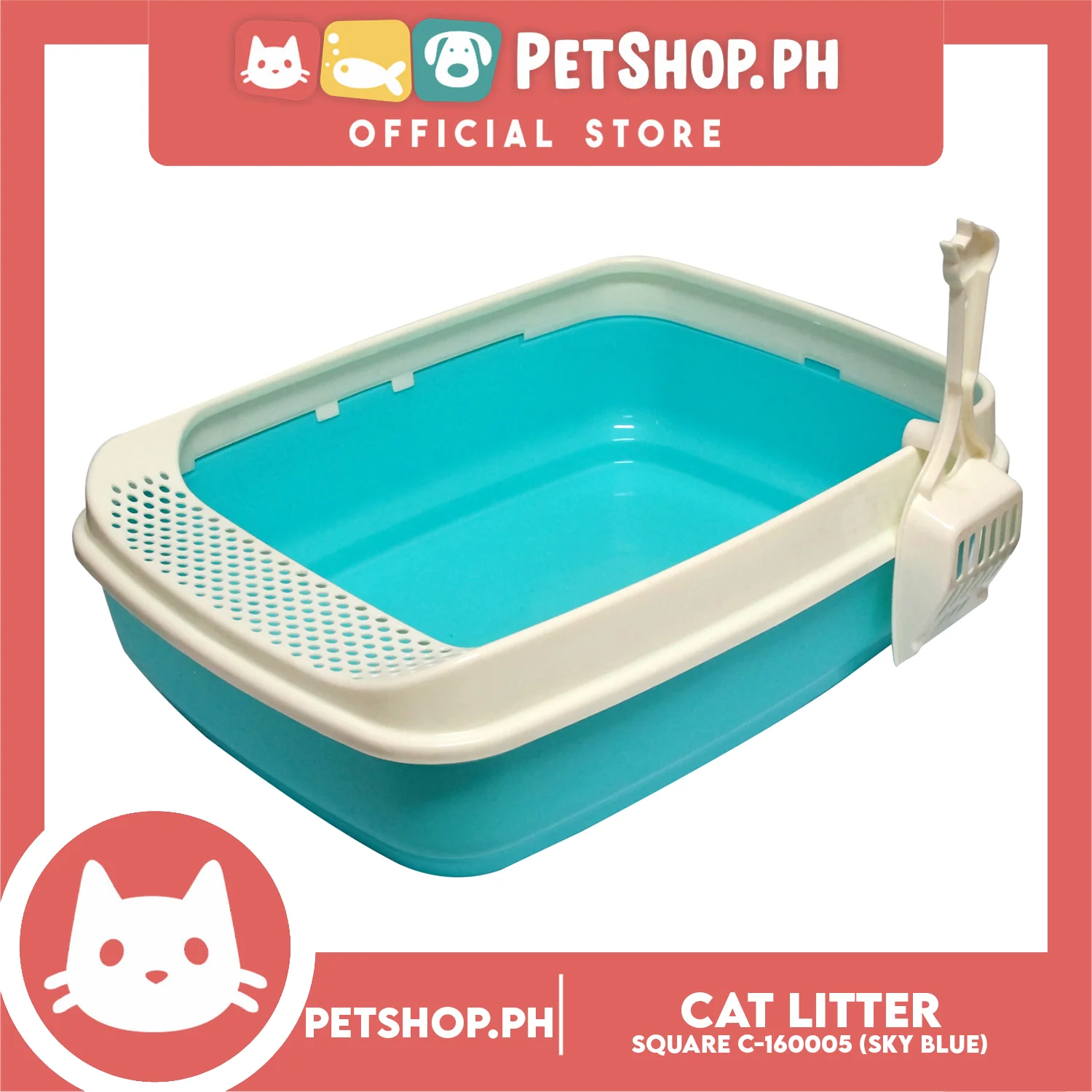 Cat Litter Box Square with Litter Scooper C-160005