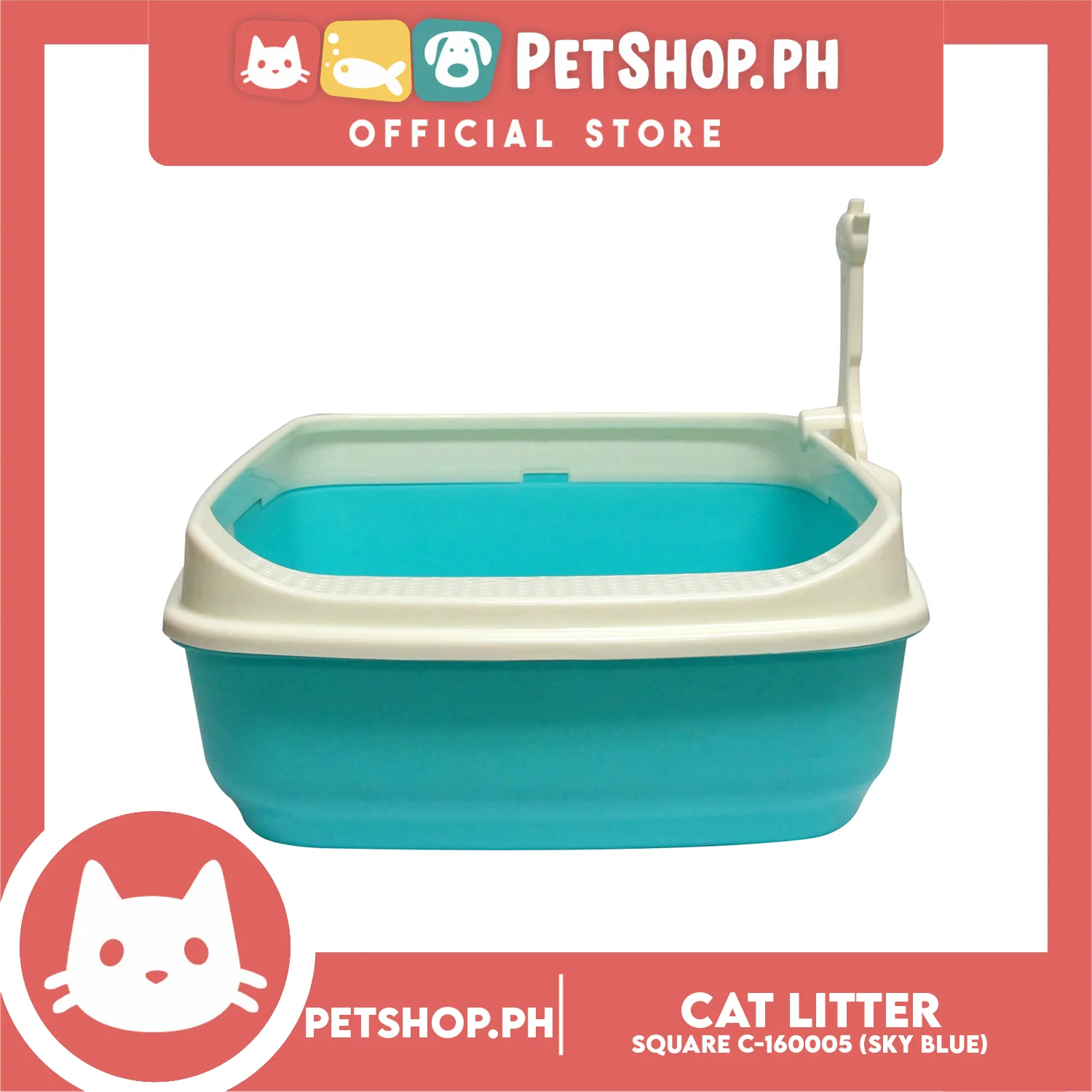 Cat Litter Box Square with Litter Scooper C-160005 - Image 2