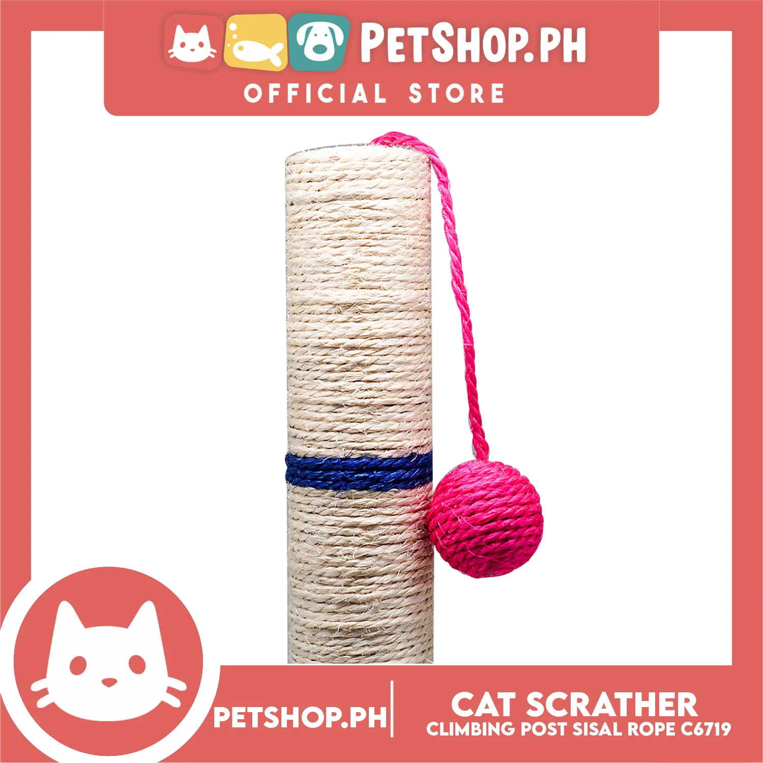 Cat Scratcher Climbing Post and Sisal Rope C6719 with Dangling Teasing Rope for Cat Grinding Claws & Protecting Furniture - Image 2