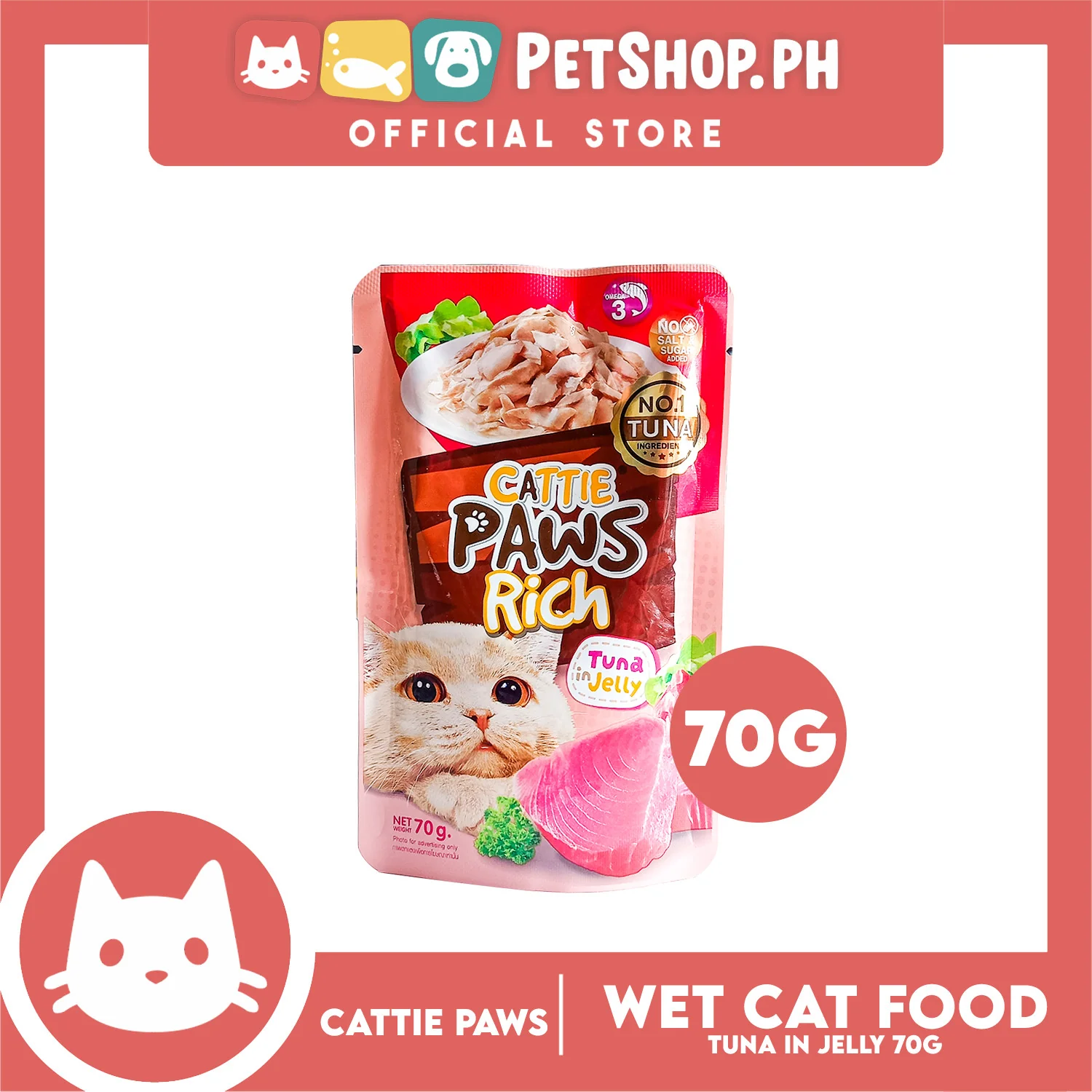 Cattie Paws Rich Tuna in Jelly Cat Wet Food 70g