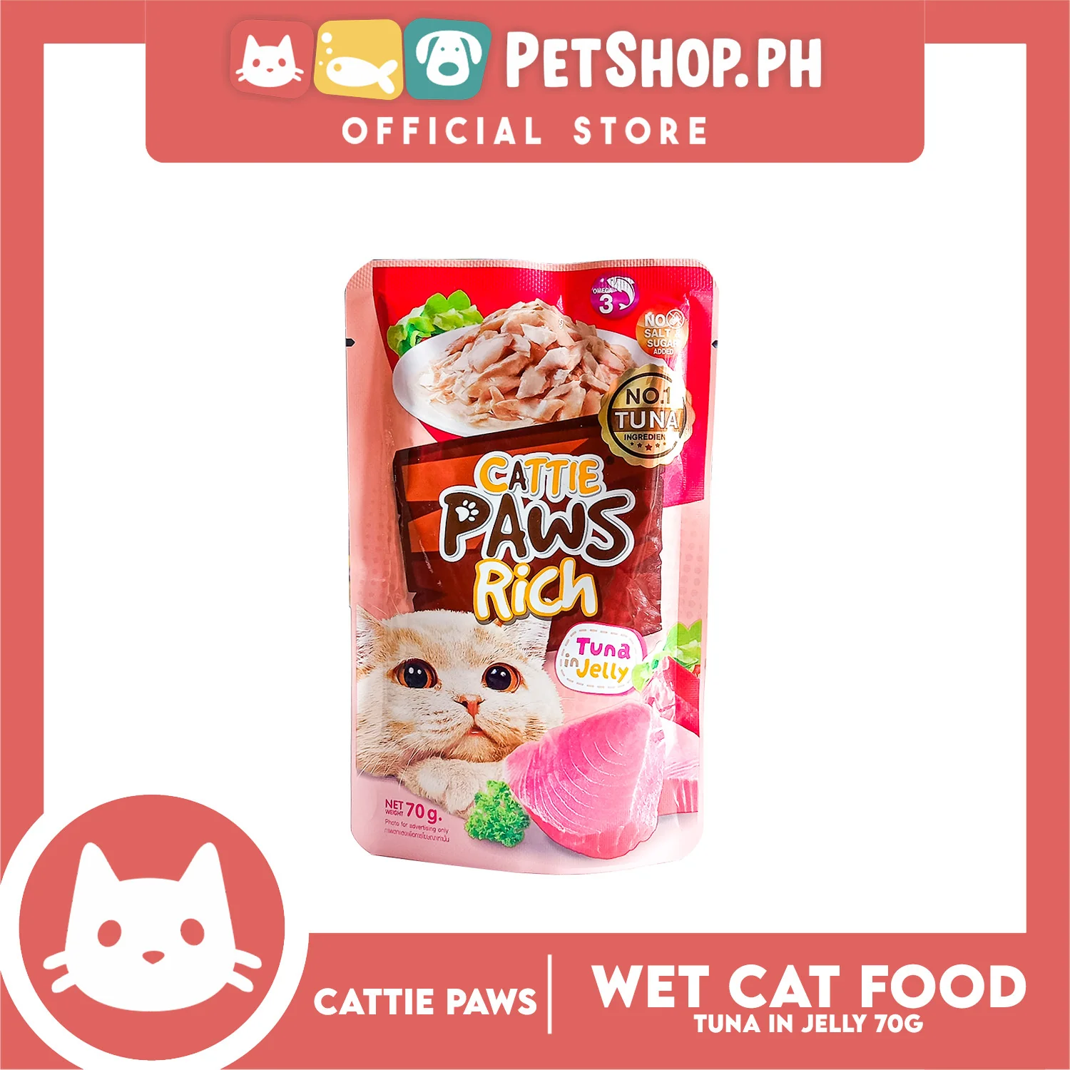 Cattie Paws Rich Tuna in Jelly Cat Wet Food 70g - Image 4