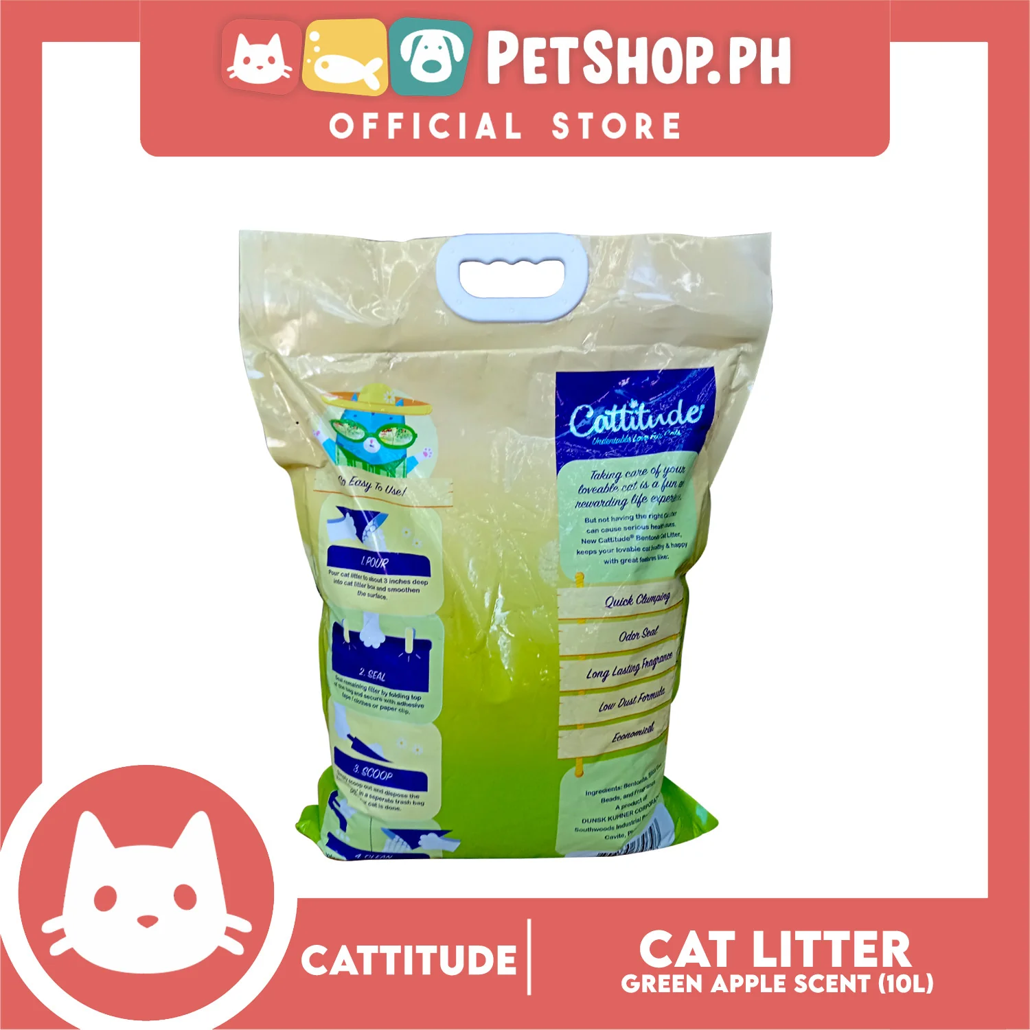 Cattitude Bentonite Cat Litter (Green Apple) Quick Clumping 10 Liters - Image 4