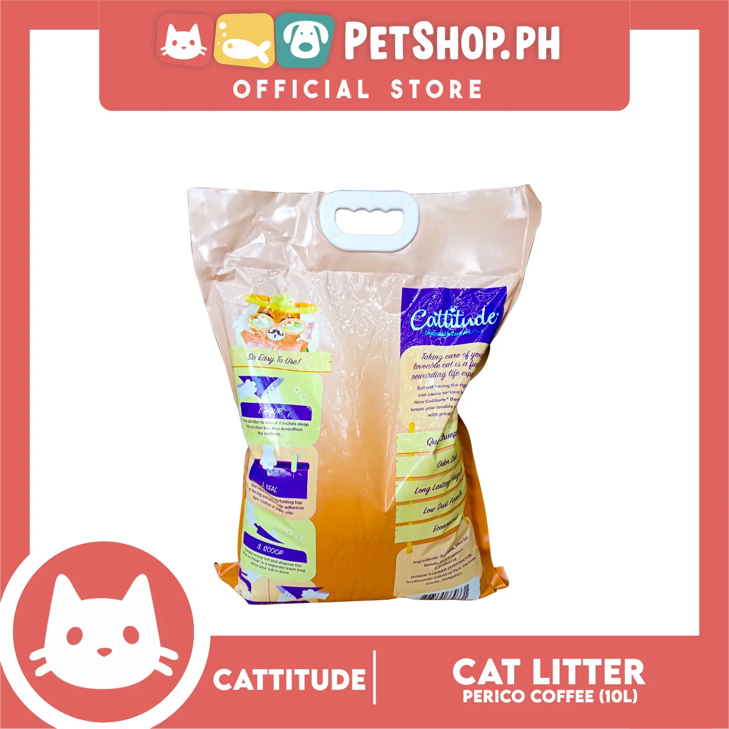 Cattitude Bentonite Cat Litter (Perico Coffee) Quick Clumping 10 Liters - Image 3