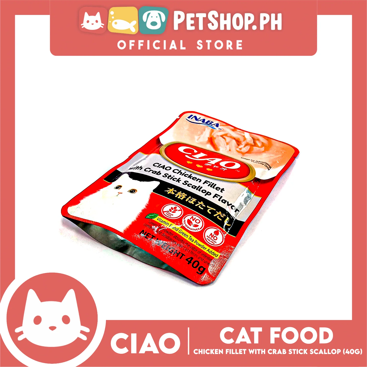 Ciao Chicken Fillet With Crab Stick Scallop Flavor 40g (IC-209) Cat Wet Food - Image 3