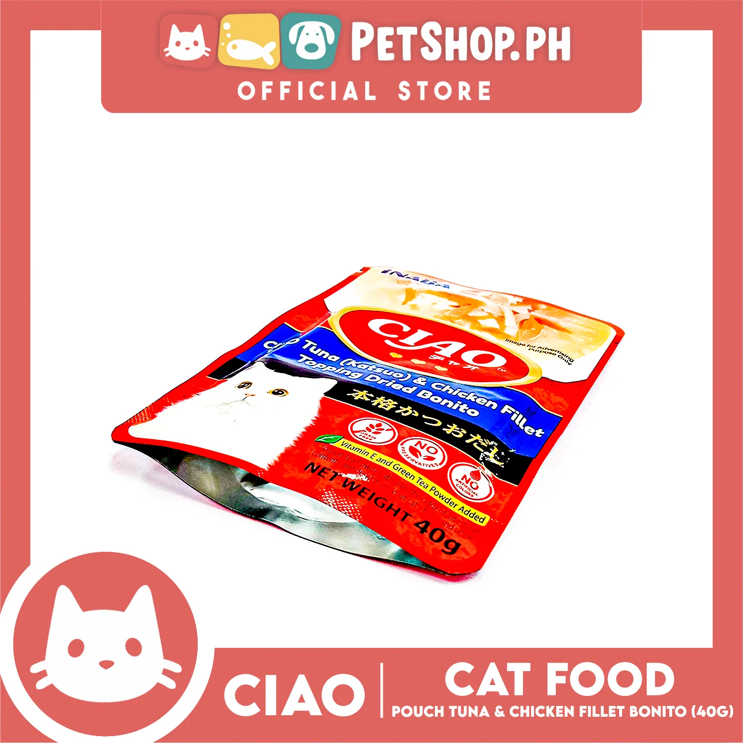 Ciao Pouch Tuna (Katsuo) And Chicken Fillet Topping Dried Bonito Flavor 40g (IC-204) Cat Wet Food - Image 4