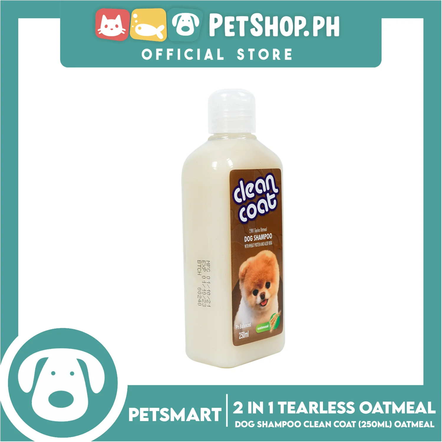 Clean Coat 2 in 1 Tearless Oatmeal With Wheat Protein And Aloe Vera 250ml Dog Shampoo - Image 2