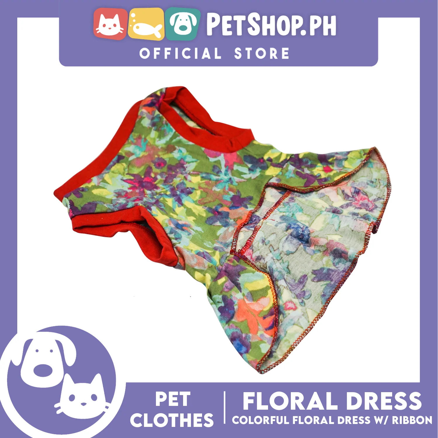 Colorful Floral Pet Dress with Red Ribbon (Extra Large) Pet Shirt for Puppy, Small Dogs and Cats - Image 3