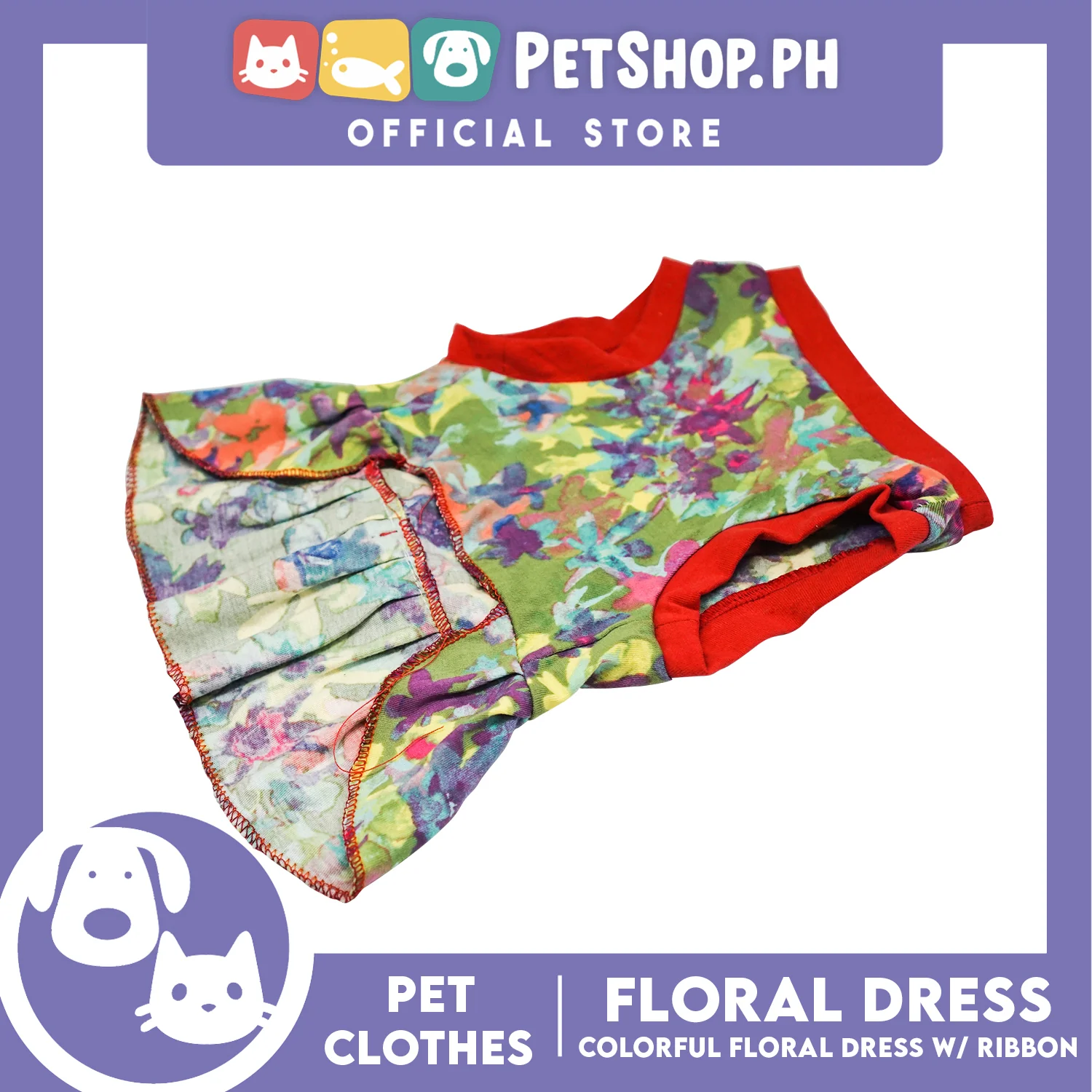 Colorful Floral Pet Dress with Red Ribbon (Extra Large) Pet Shirt for Puppy, Small Dogs and Cats - Image 4