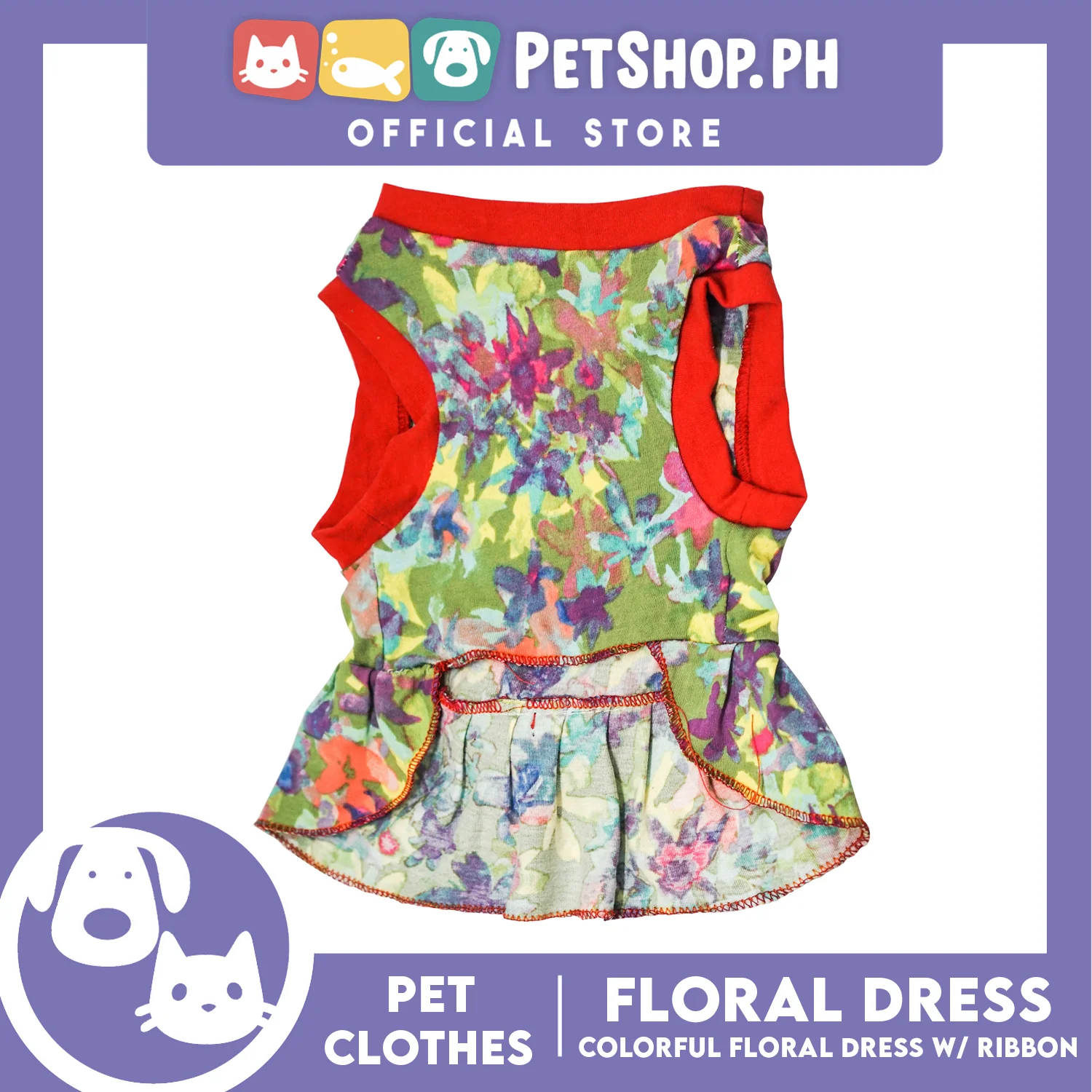 Colorful Floral Pet Dress with Red Ribbon (Extra Large) Pet Shirt for Puppy, Small Dogs and Cats - Image 5