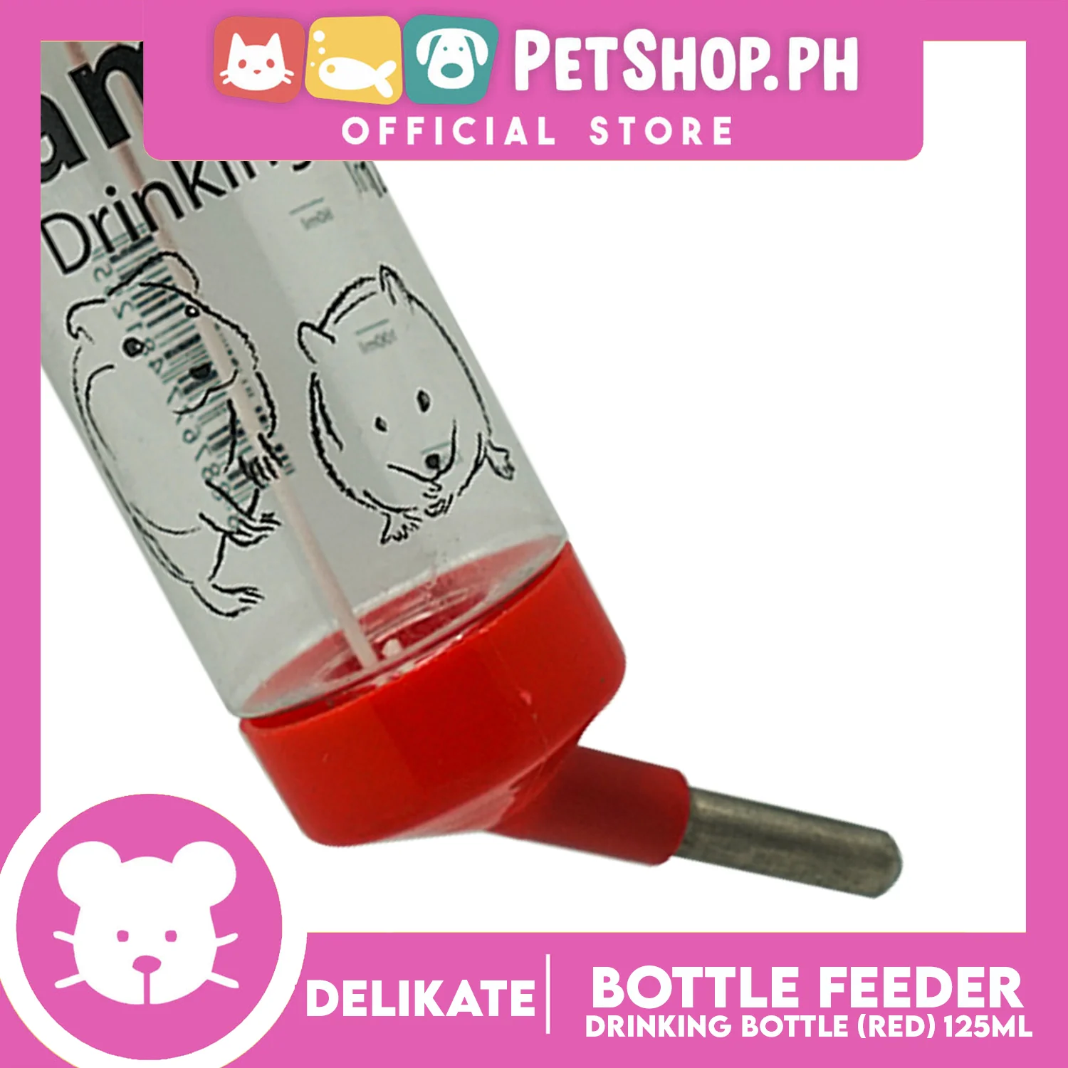 Delikate Hamster Drinking Bottle Red 250ml B2 - Image 3