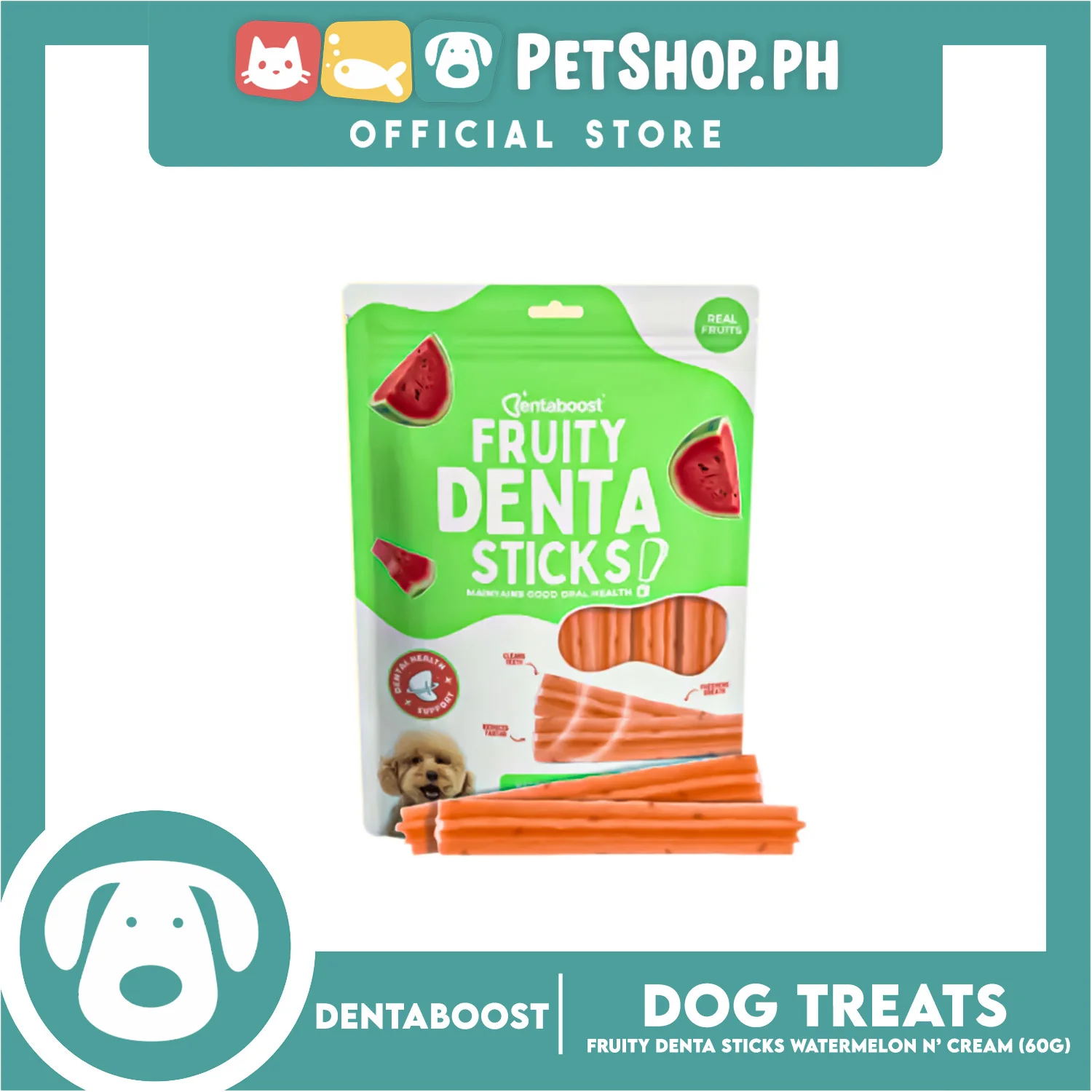 Dentaboost Fruity Dental Sticks Watermelon N' Cream 60g for Dogs - Image 2