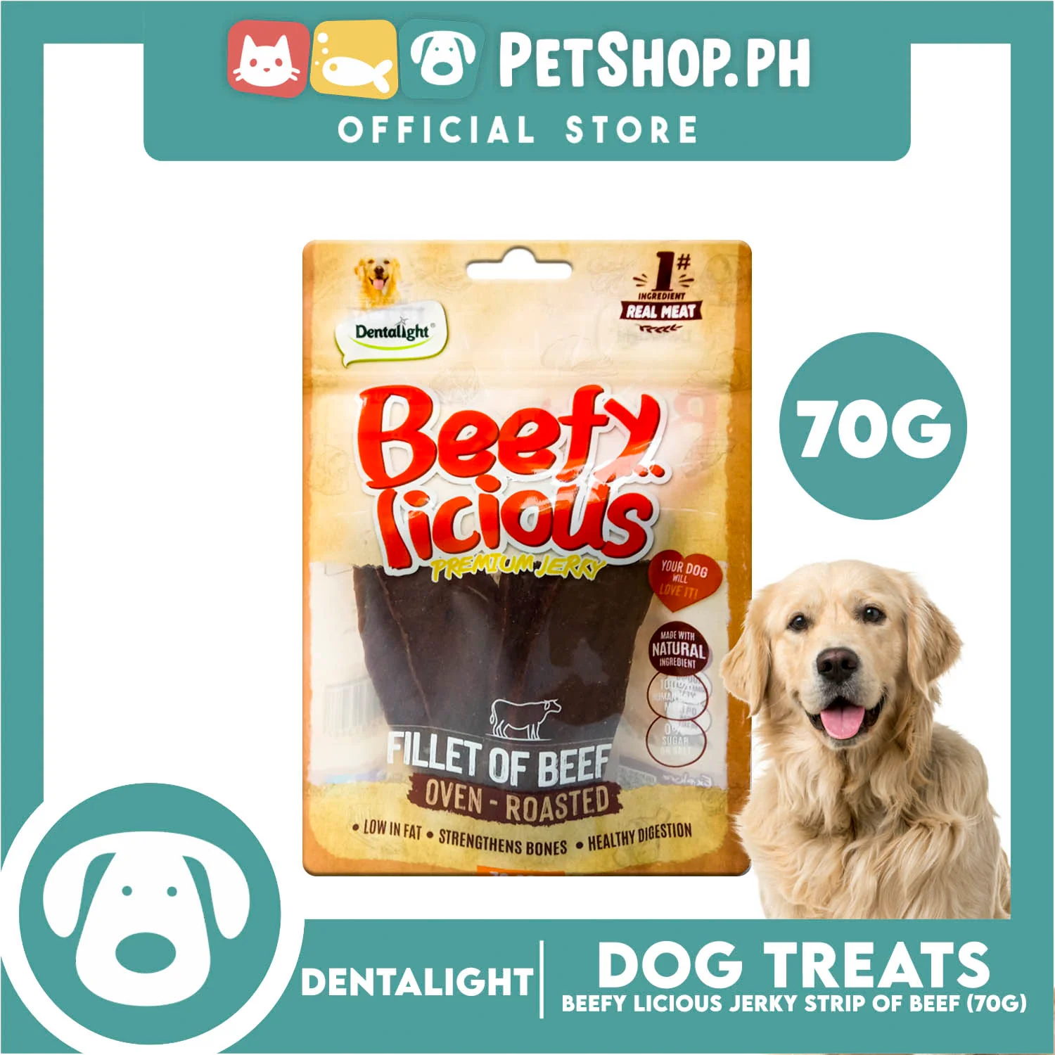 Dentalight Beefy Licious Premium Jerky (Fillet of Beef) Oven-roasted 70grams