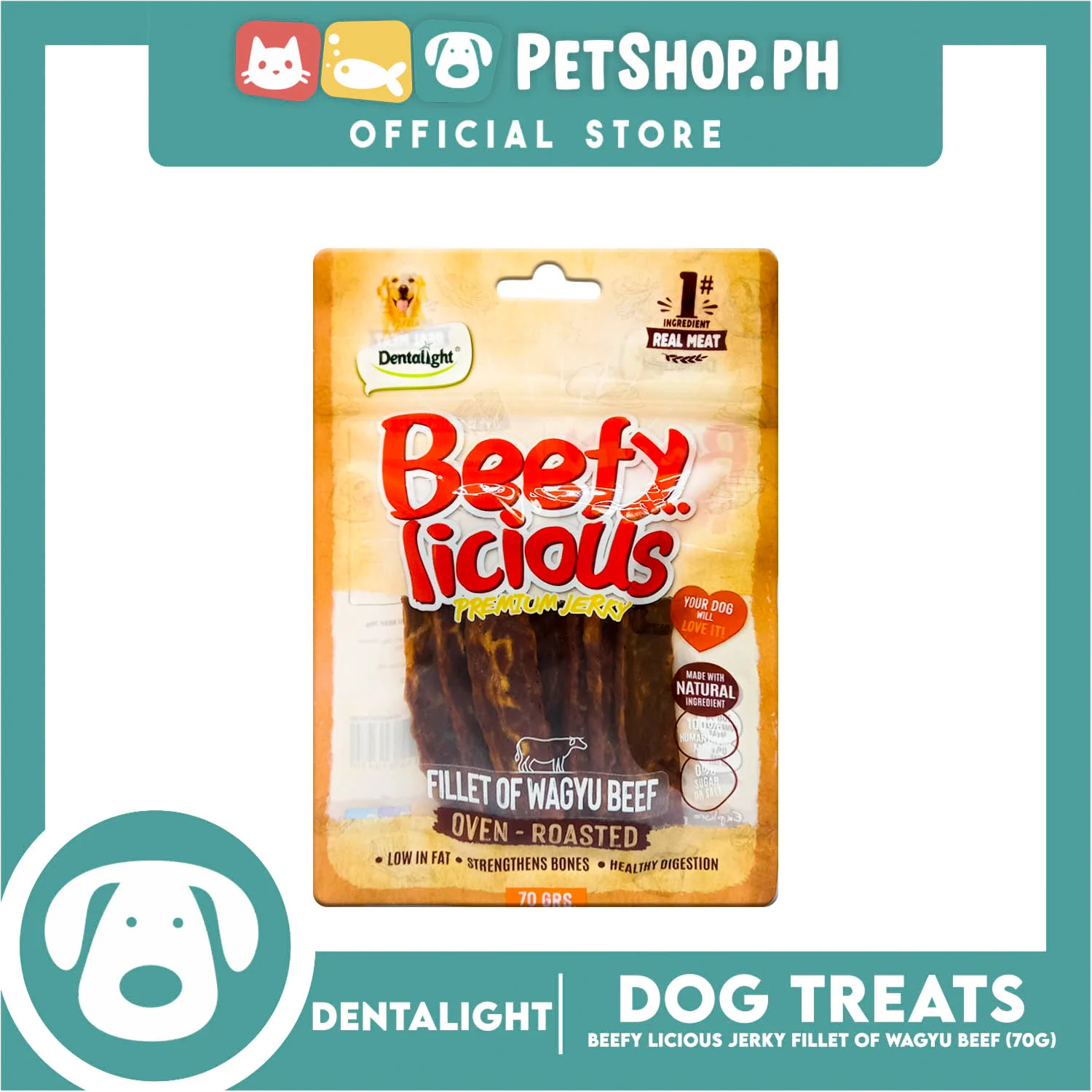 Dentalight Beefy Licious Premium Jerky (Fillet of Wagyu Beef) Oven-roasted 70grams - Image 2